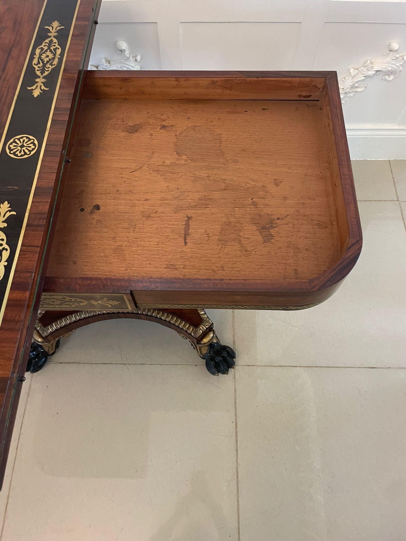 Magnificent Quality Antique George III Rosewood Brass Inlaid Card/Console Table For Sale 2