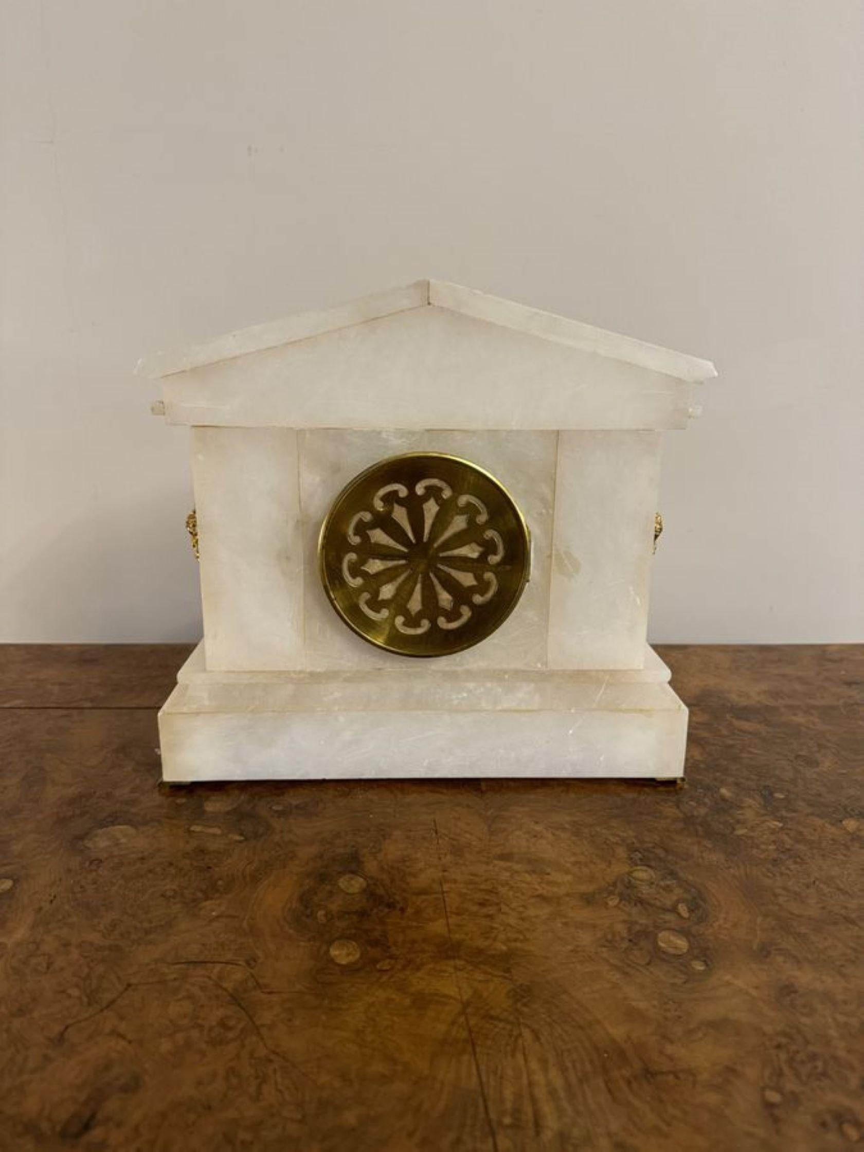 Early Victorian Magnificent quality antique Victorian alabaster mantle clock For Sale