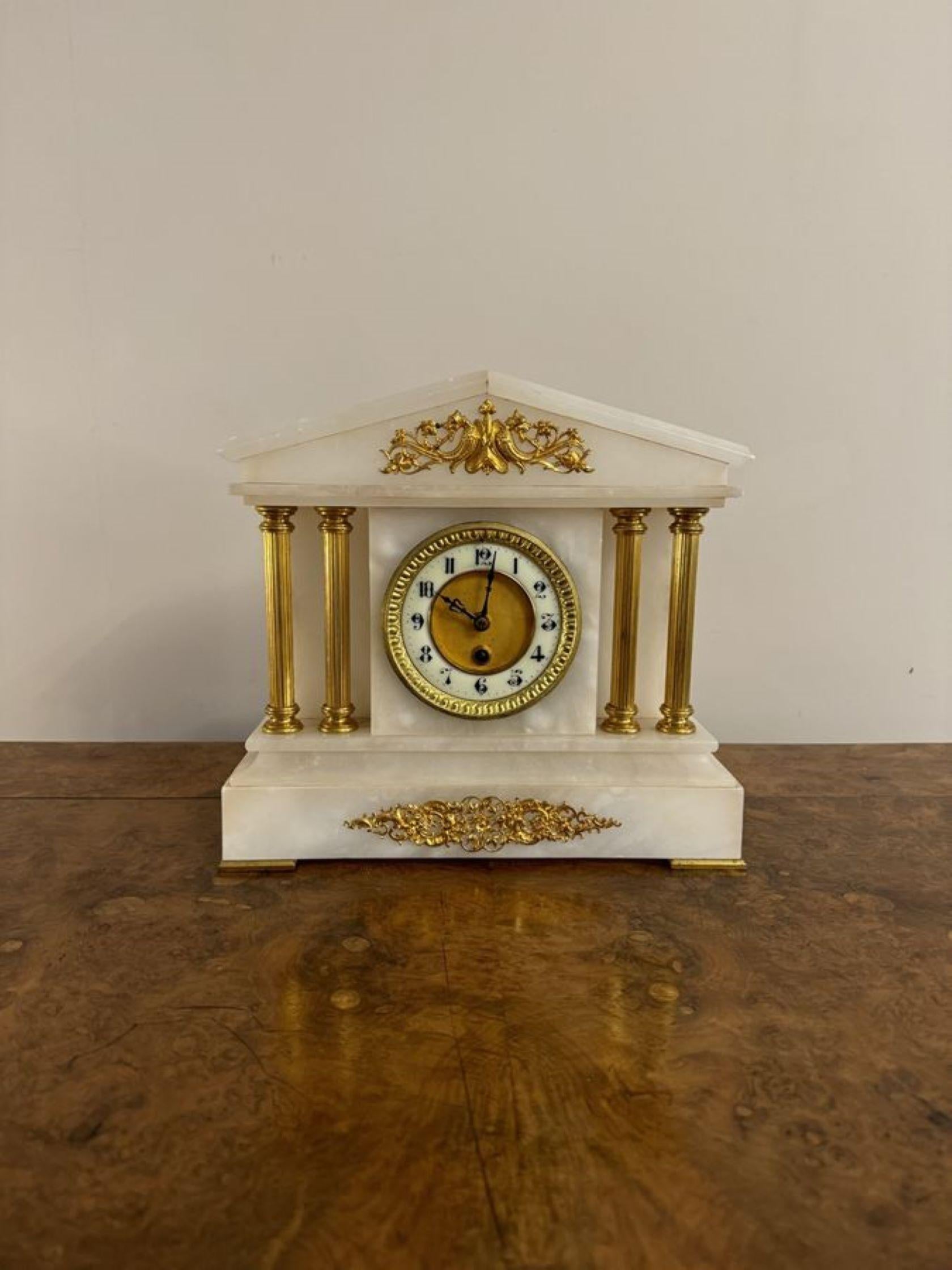 Magnificent quality antique Victorian alabaster mantle clock In Good Condition For Sale In Ipswich, GB