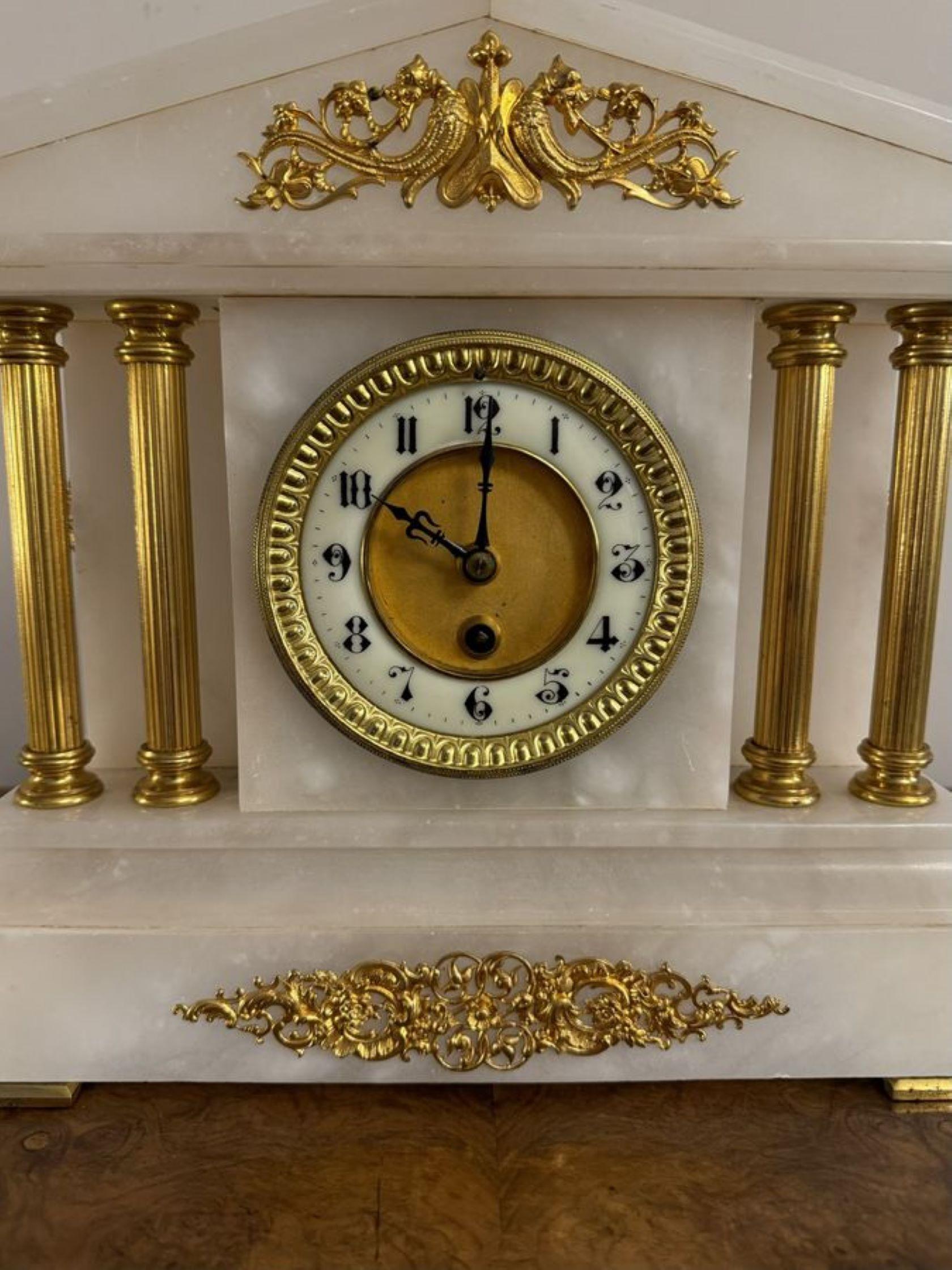 19th Century Magnificent quality antique Victorian alabaster mantle clock For Sale