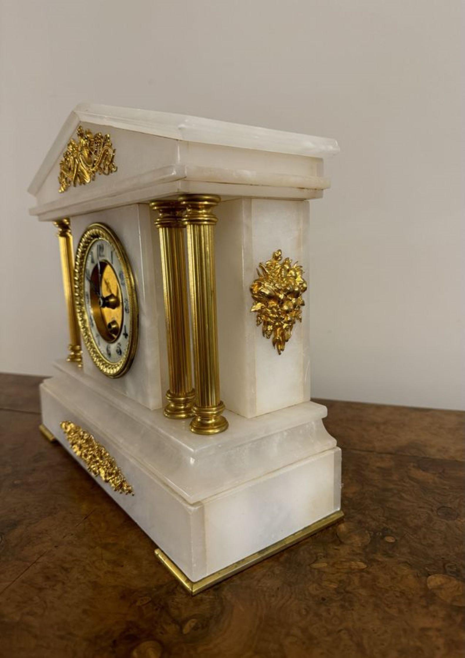 Alabaster Magnificent quality antique Victorian alabaster mantle clock For Sale