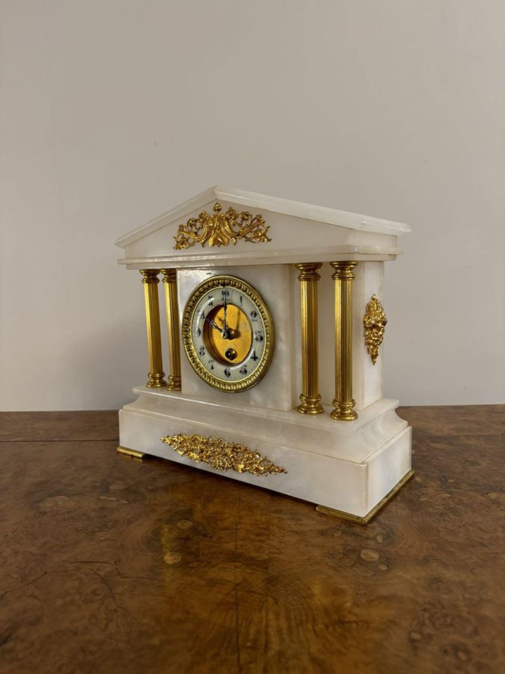 Magnificent quality antique Victorian alabaster mantle clock For Sale 1