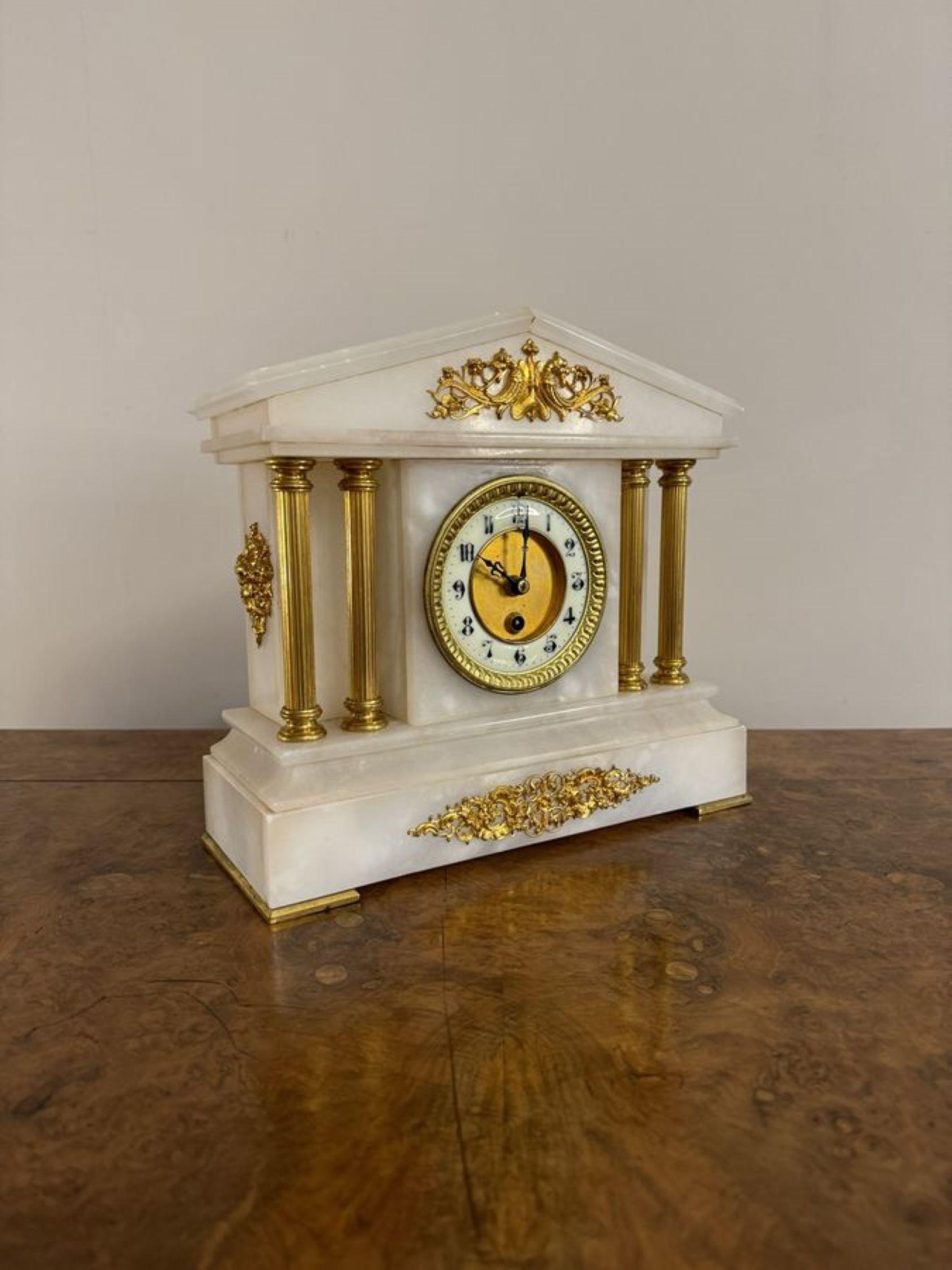 Magnificent quality antique Victorian alabaster mantle clock For Sale 2