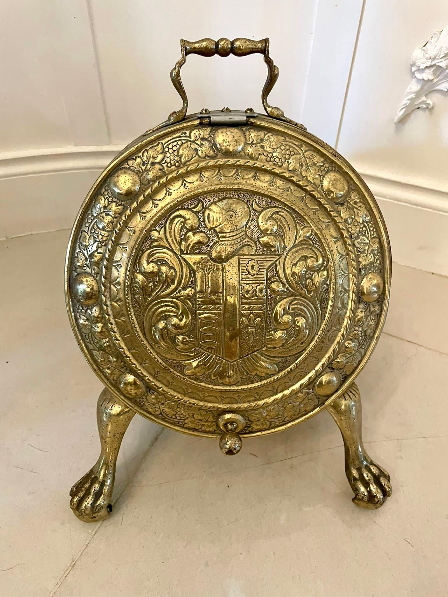 European  Magnificent Quality Antique Victorian Ornate Brass Log Bucket
