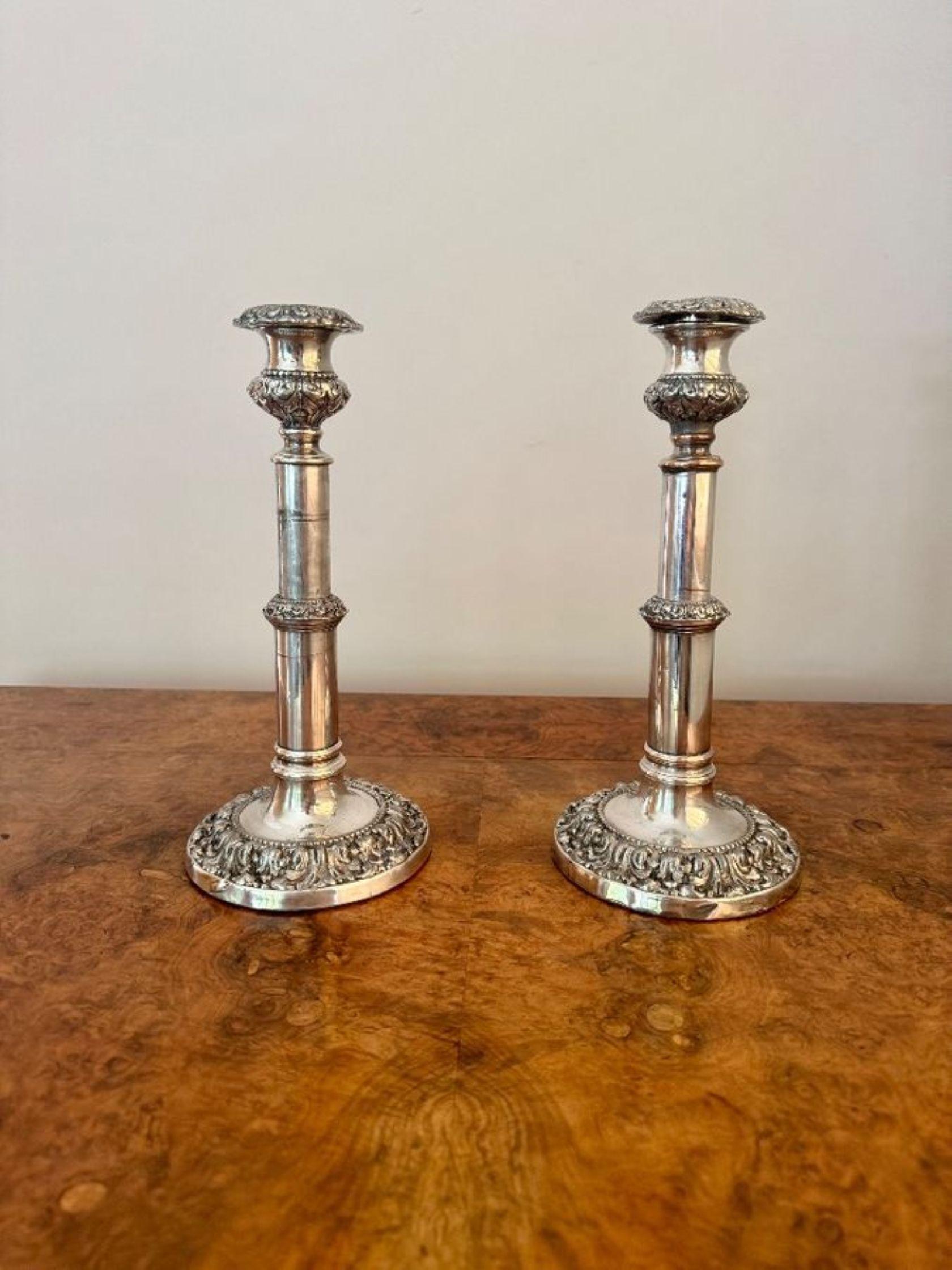 Silver Plate Magnificent quality pair of antique Georgian telescopic candlesticks For Sale