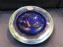 Magnificent Rare 1940s Italian Murano Seguso Cobalt / Clear Glass Large Bowl