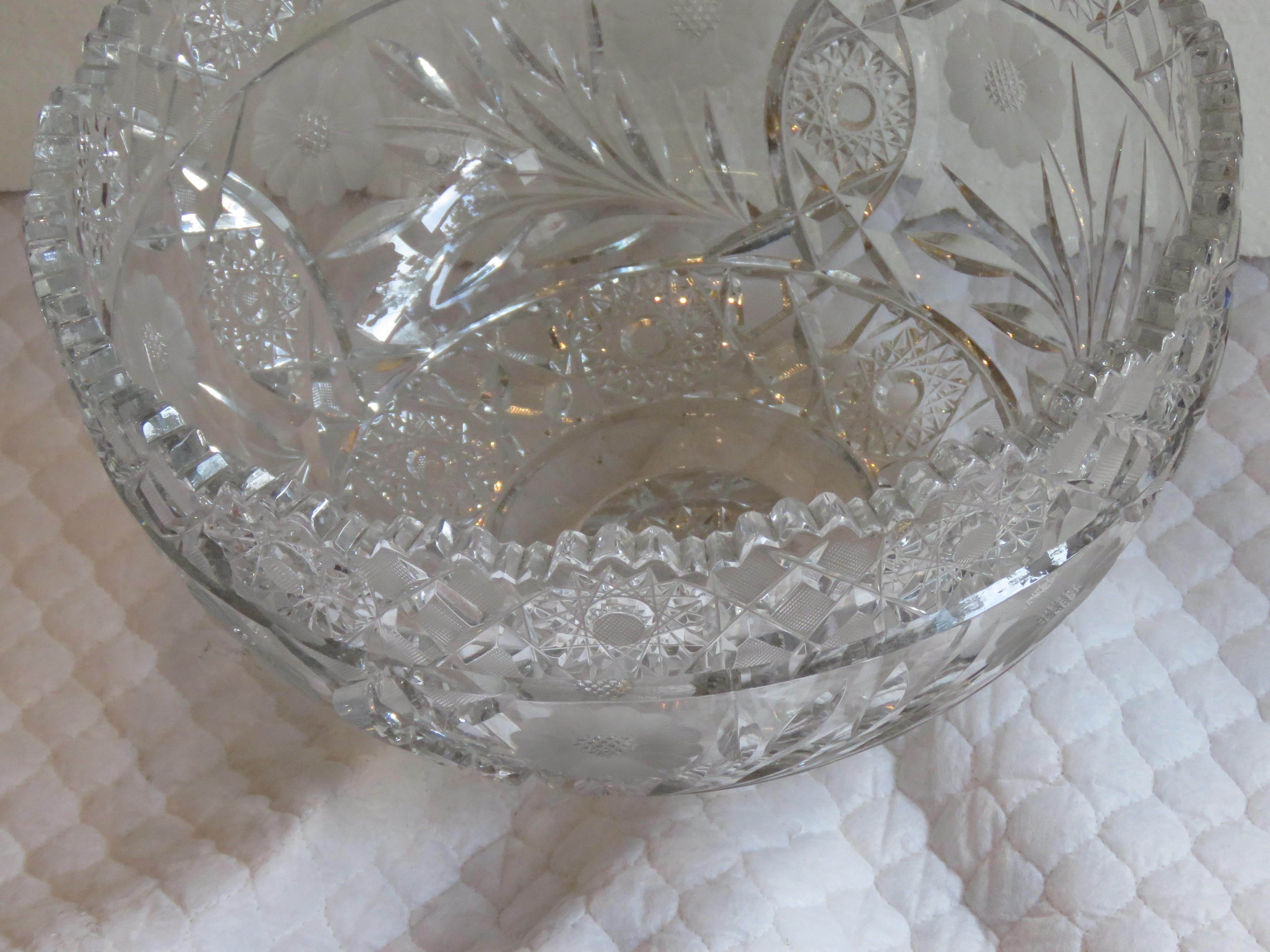 American Magnificent Rare 19th C Brilliant Cut Dorflinger Etched Centerpiece Punch Bowl For Sale