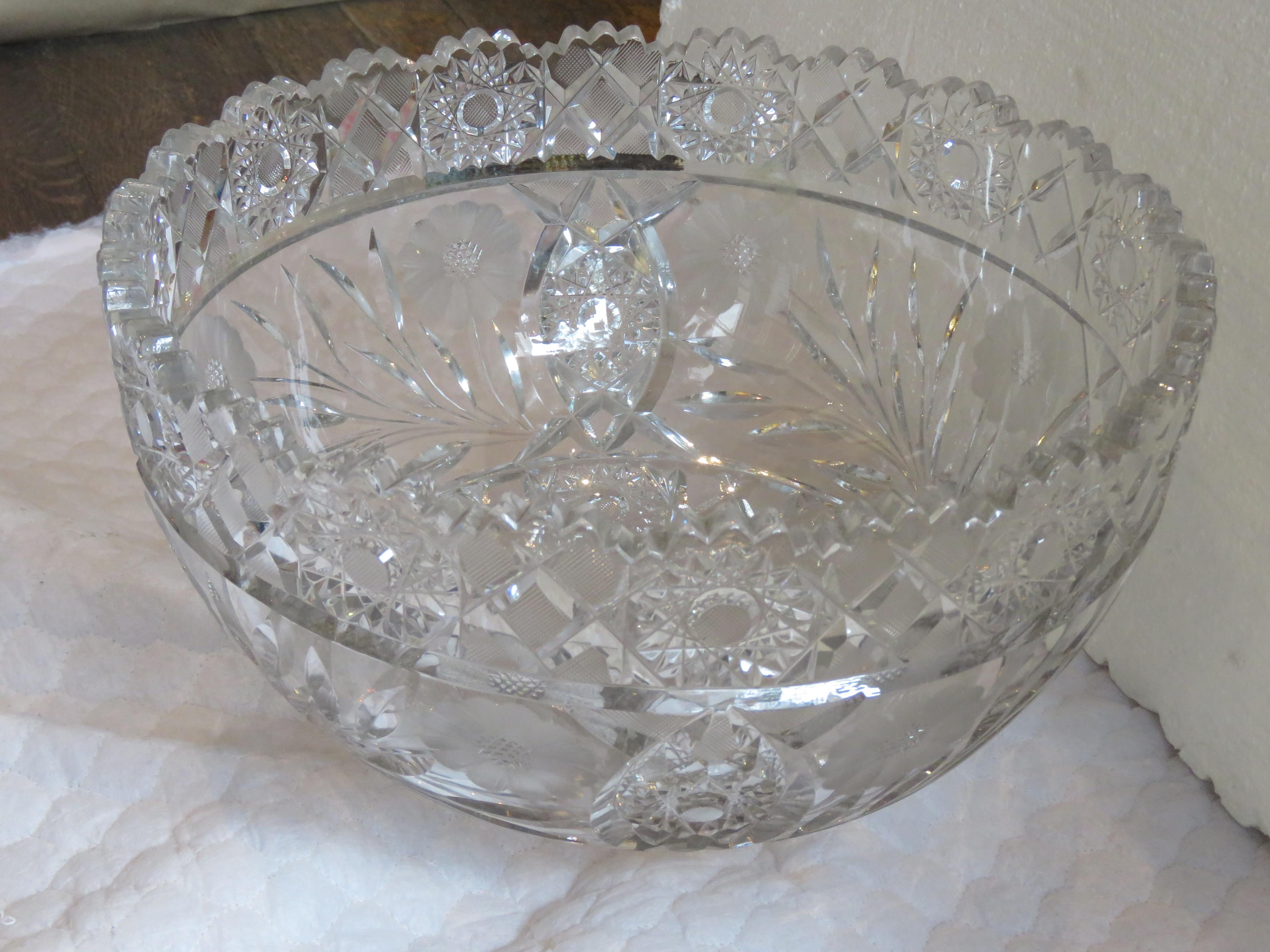 19th Century Magnificent Rare 19th C Brilliant Cut Dorflinger Etched Centerpiece Punch Bowl For Sale