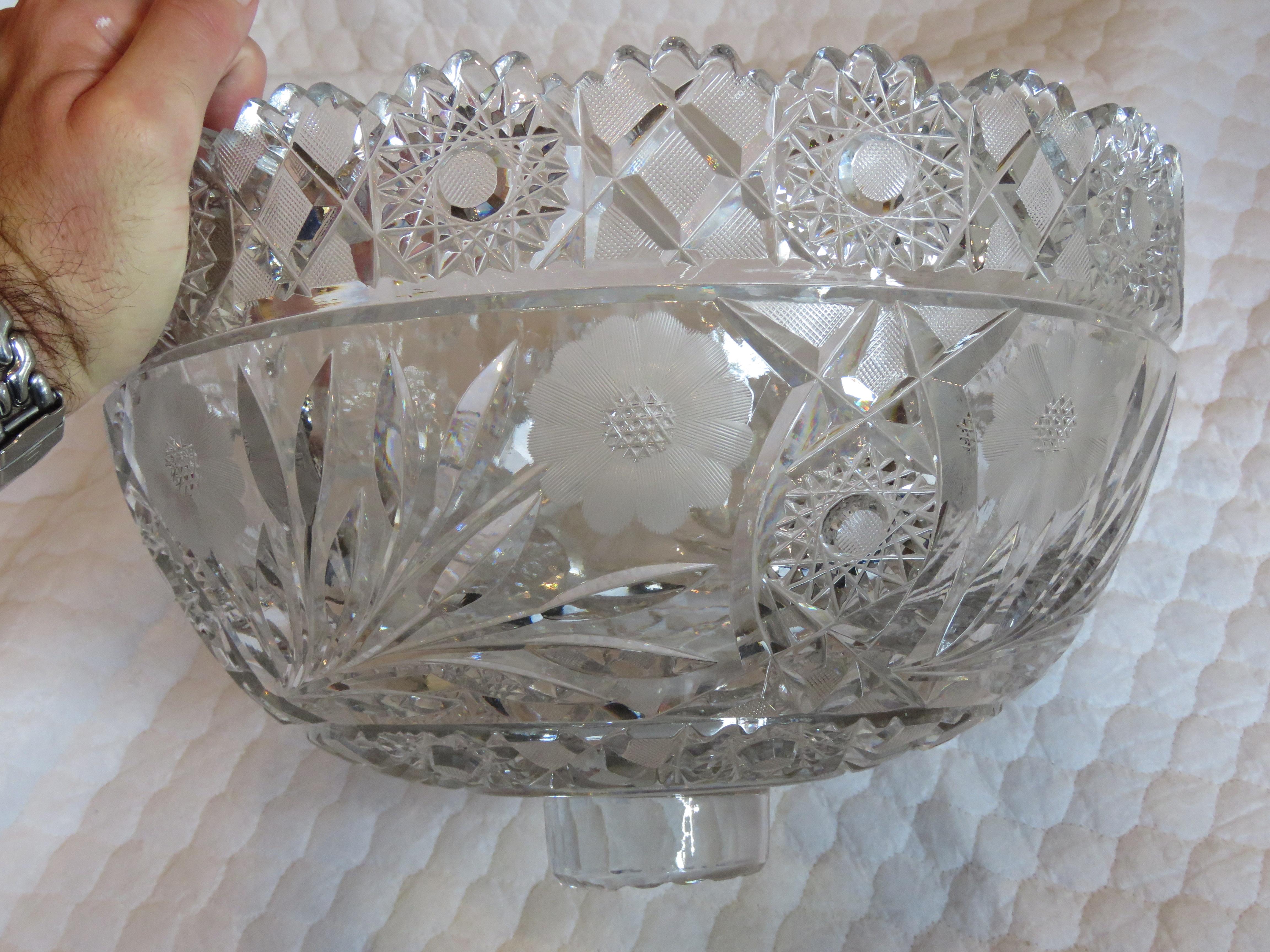 Cut Glass Magnificent Rare 19th C Brilliant Cut Dorflinger Etched Centerpiece Punch Bowl For Sale