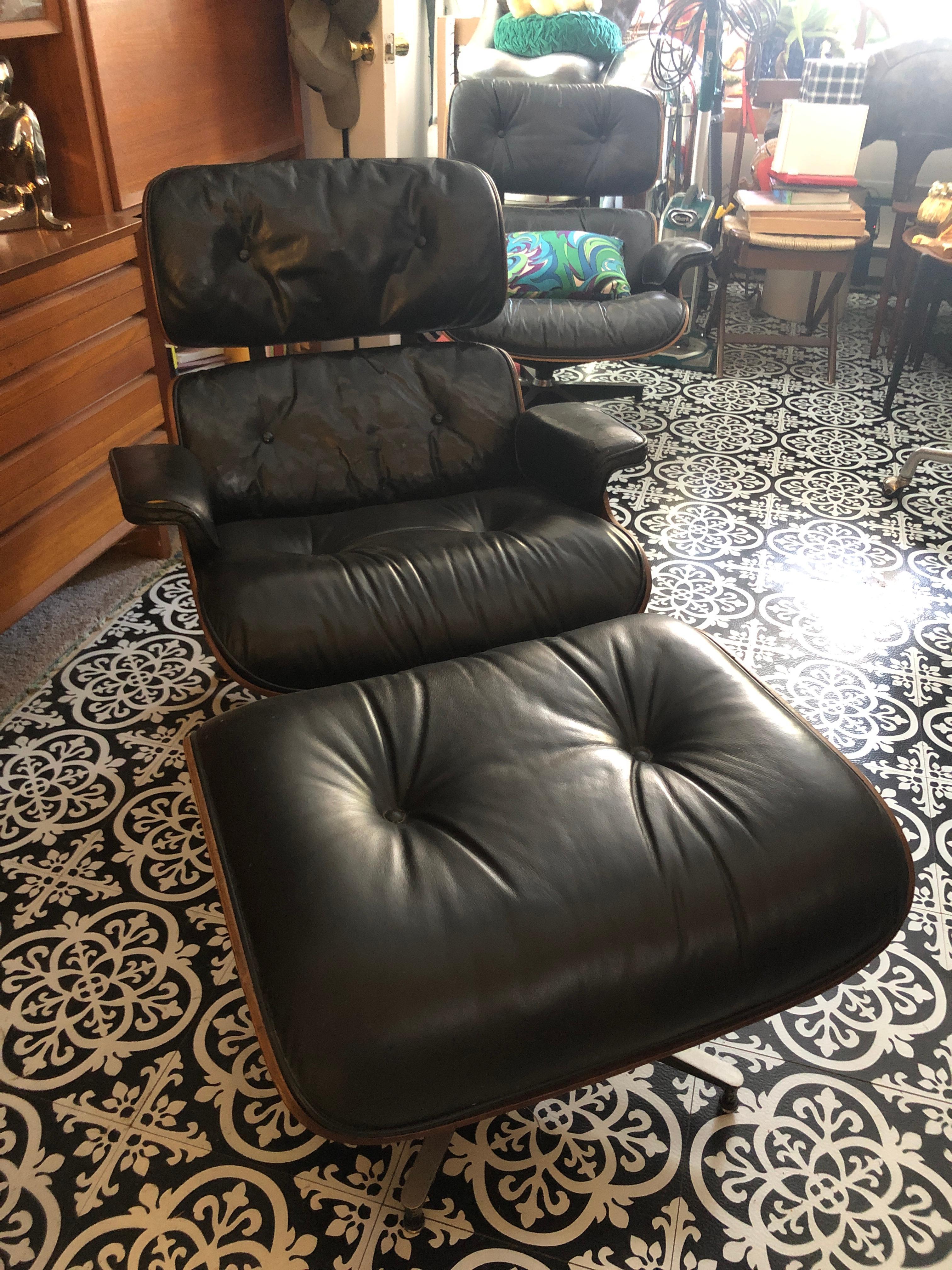Magnifique et rare chaise longue et pouf Eames du milieu du siècle dernier en bois de rose brésilien en vente 5