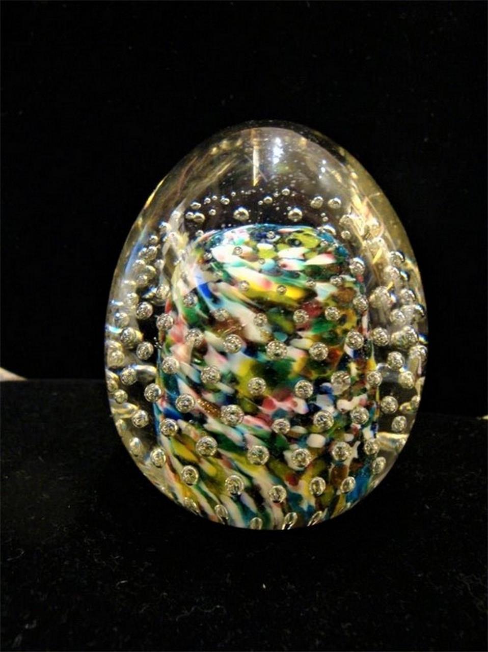 The Following Item that we are Offering is A Beautiful and Rare Exquisite Heavy Italian Millefiori Swirl Glass Paperweight with Bubbles. Outstandingly done with Magnificent Array of Multi Colored Breathtaking Detail. Taken out of a Private