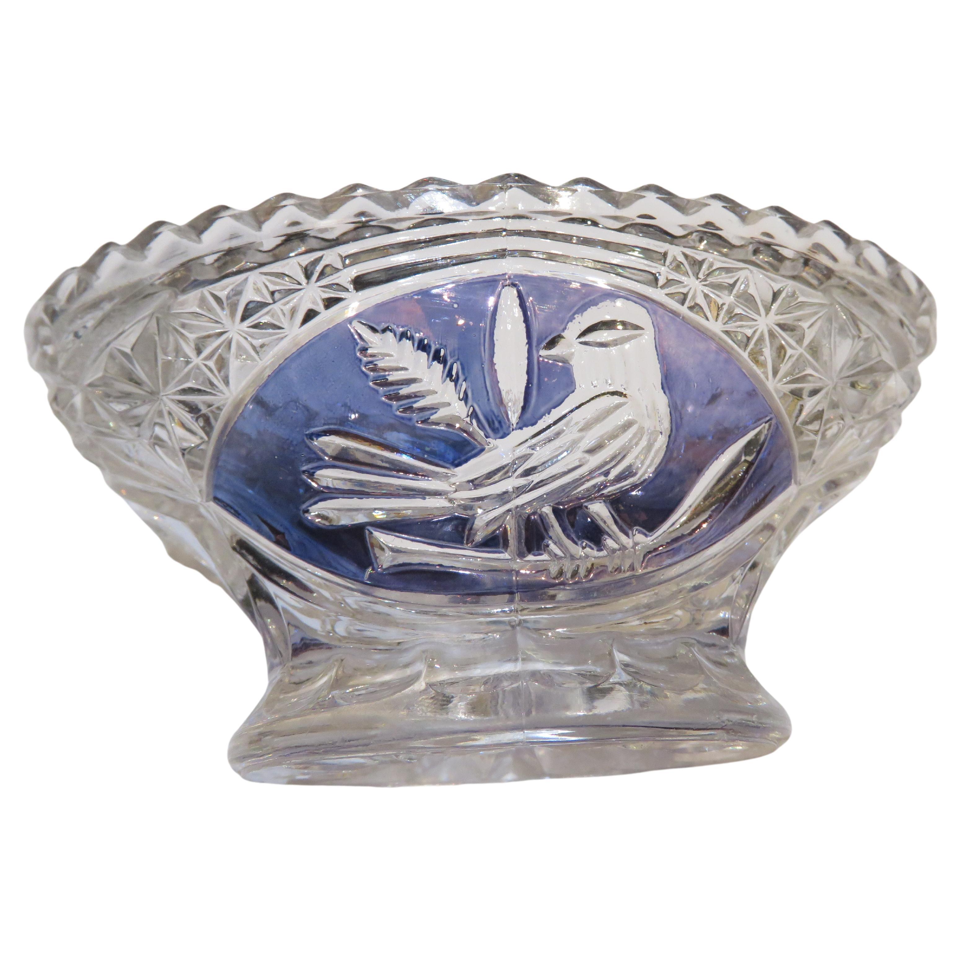 Magnifique centre de table rare et lourd en verre opalescent biseauté taille cristal français