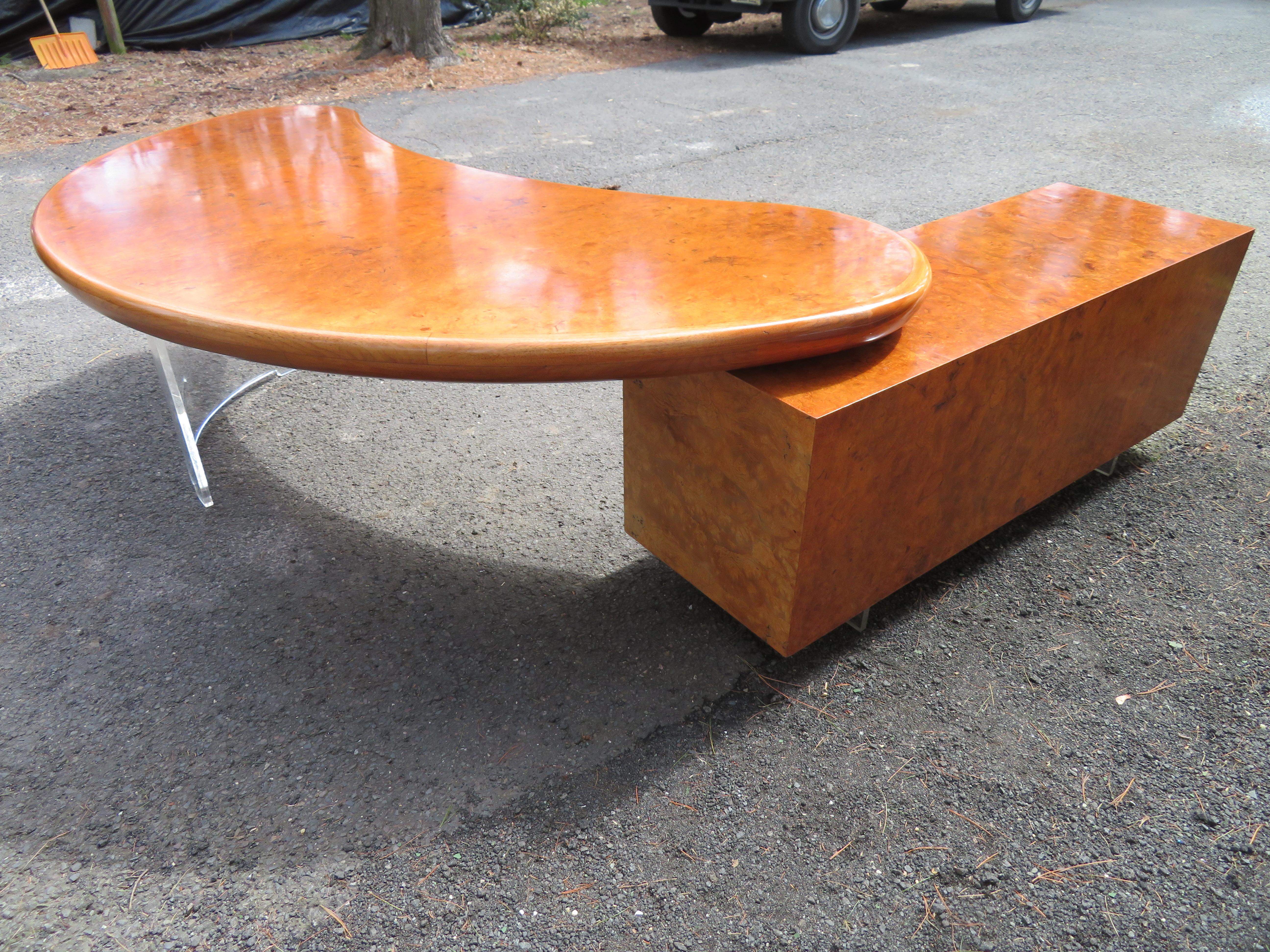 Magnificent Rare Kidney Shaped Vladimir Kagan Burl Desk Credenza Mid-Century For Sale 13