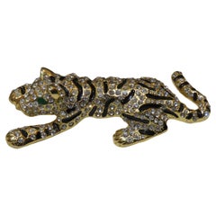 Vintage Magnificent Rare NYC Estate 18KT Overlaid Glittering 1980s Panther Brooch Pin