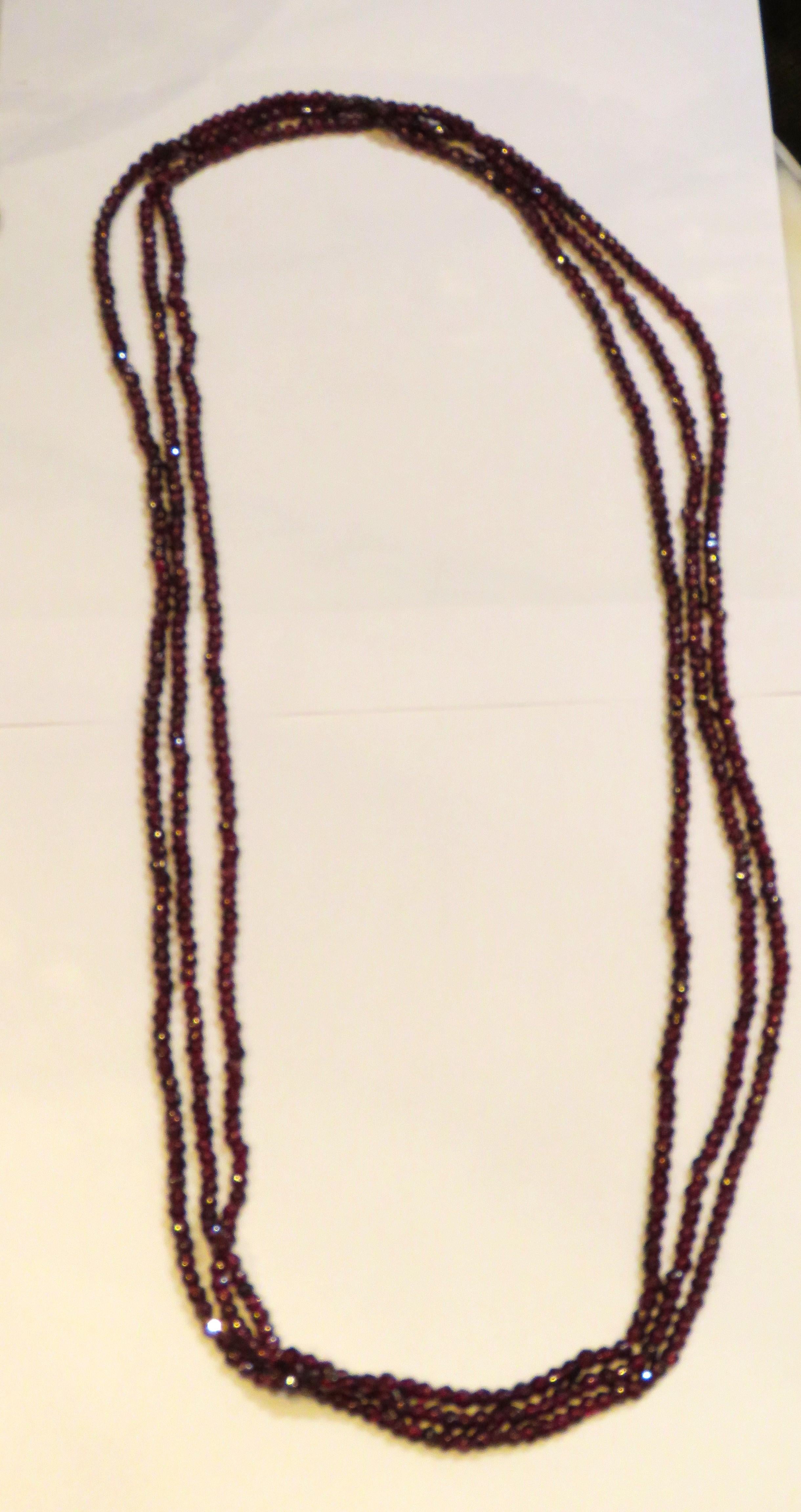 Round Cut Magnificent Rare NYC Estate Fancy 3 Strand Glittering Red Garnet Necklaces For Sale