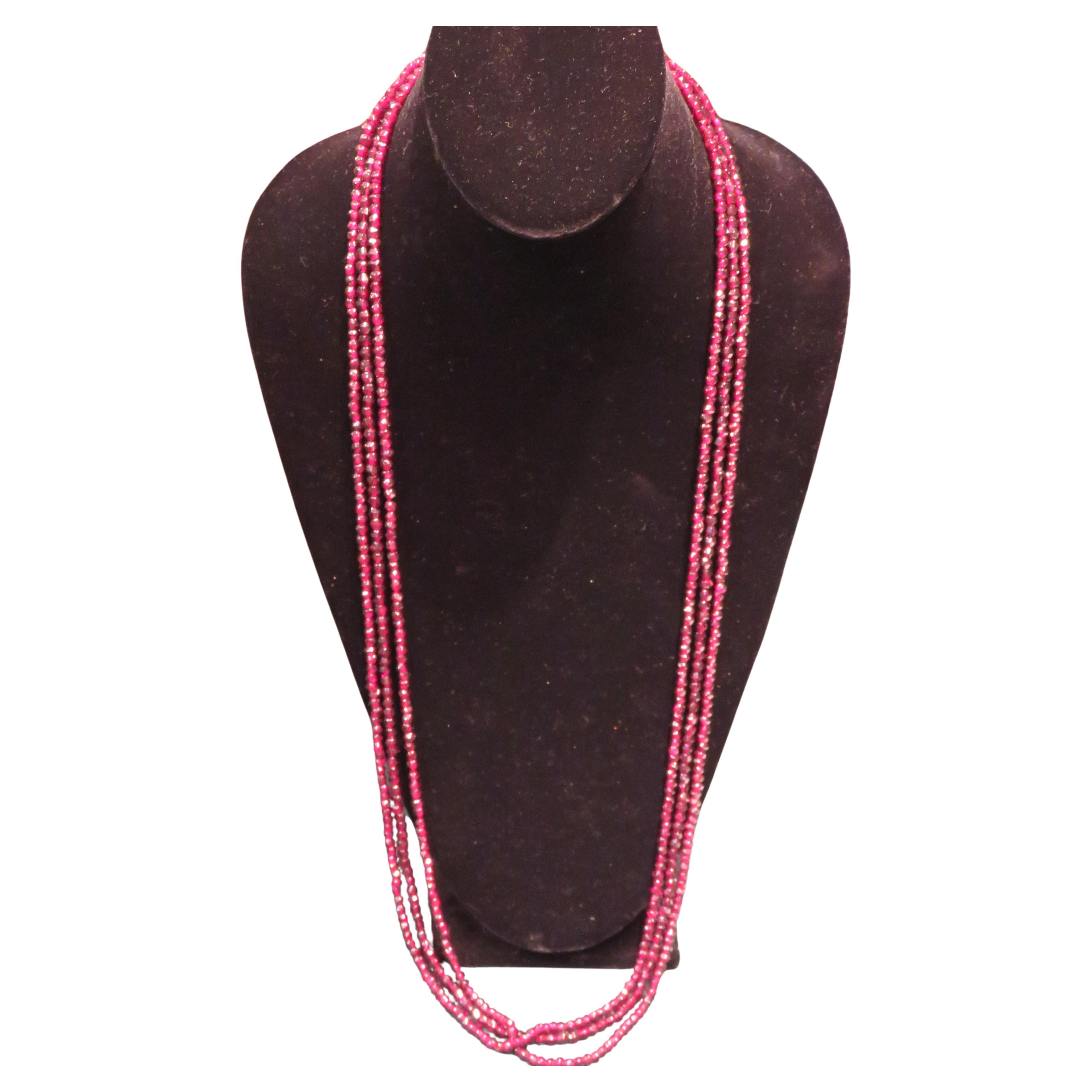 Magnificent Rare NYC Estate Fancy 3 Strand Glittering Red Garnet Necklaces For Sale