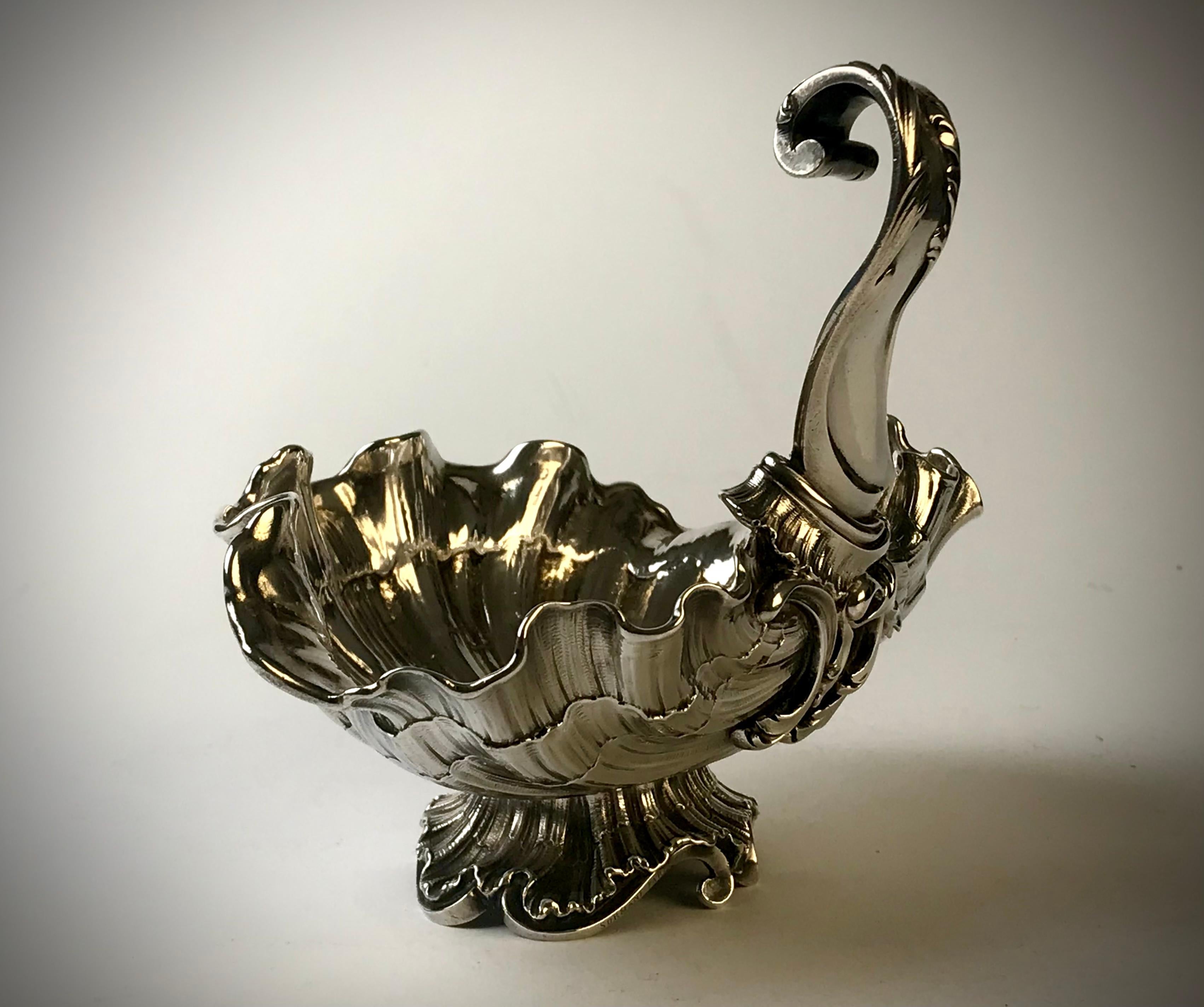 19th Century Magnificent Rare Solid Silver Sterling Sauce Boat France Sormani Paris For Sale