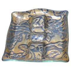 Magnifique Rare Vintage Italian Glass Gold Leaf Flower Bowl Serving Plate Tray
