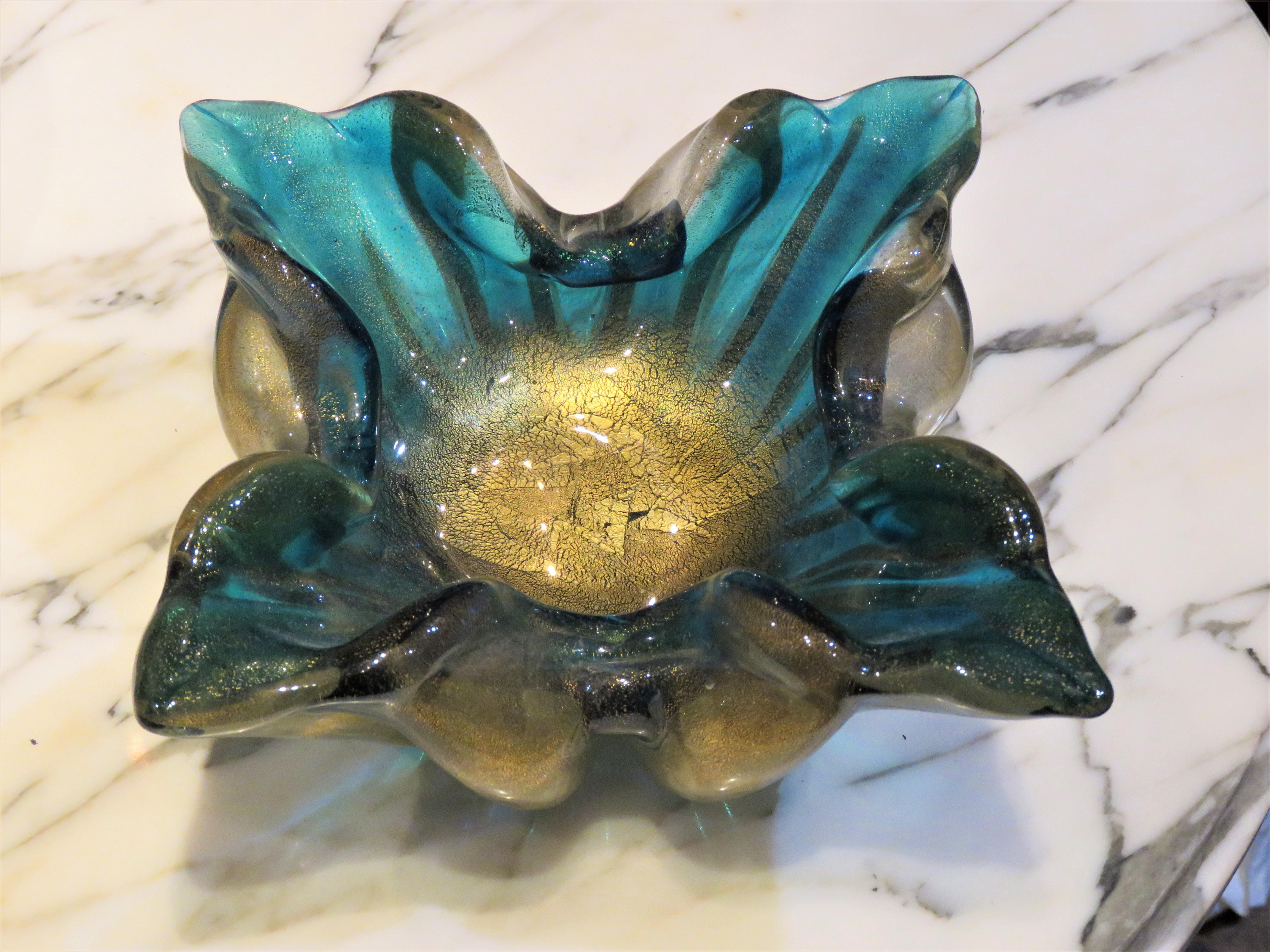 The Following Items we are offering is this Rare Important Italian Murano Blue Large Flared Rim Floral Murano Glass Vase. Fantastic Detail with a Magnificent Array of Beautiful Gold Leaf detail. 
Taken out of an Important Three Million Dollar Estate