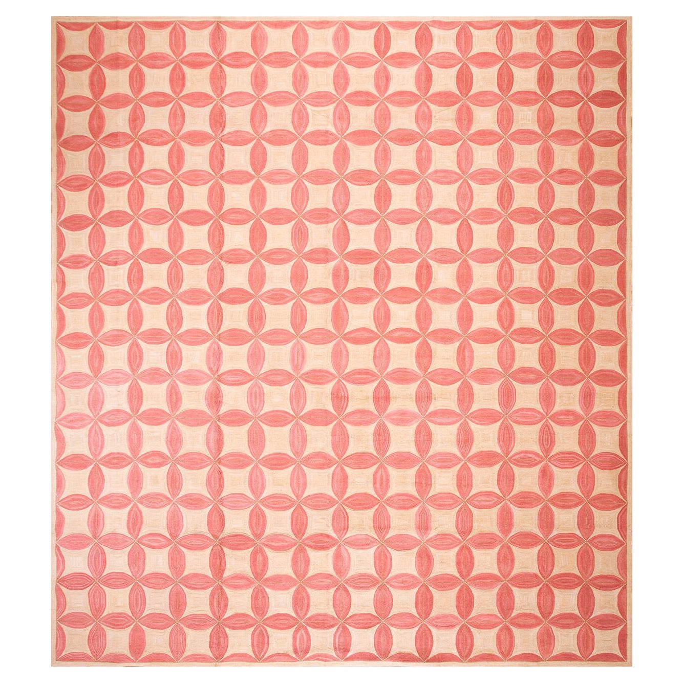 Magnificent Red Circles Pattern Contemporary Handmade Cotton American Hooked Rug For Sale