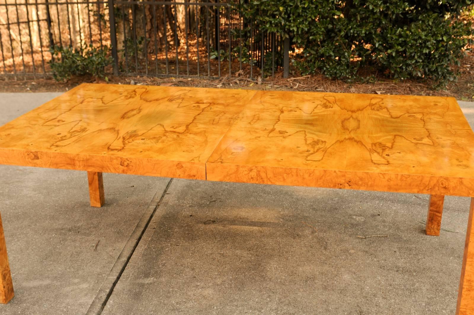 Hardwood Magnificent Restored Butterfly Patterned Olivewood Dining Table by Milo Baughman For Sale