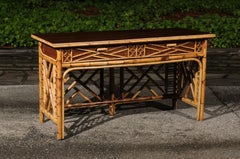 Magnificent Restored Mahogany and Rattan Console, Philippines, circa 1950