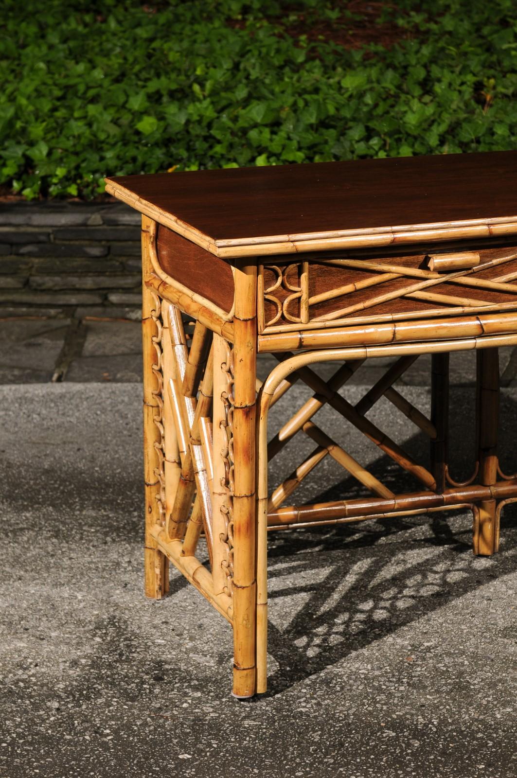 Organic Modern Magnificent Restored Mahogany and Rattan Console, Philippines, circa 1950 For Sale