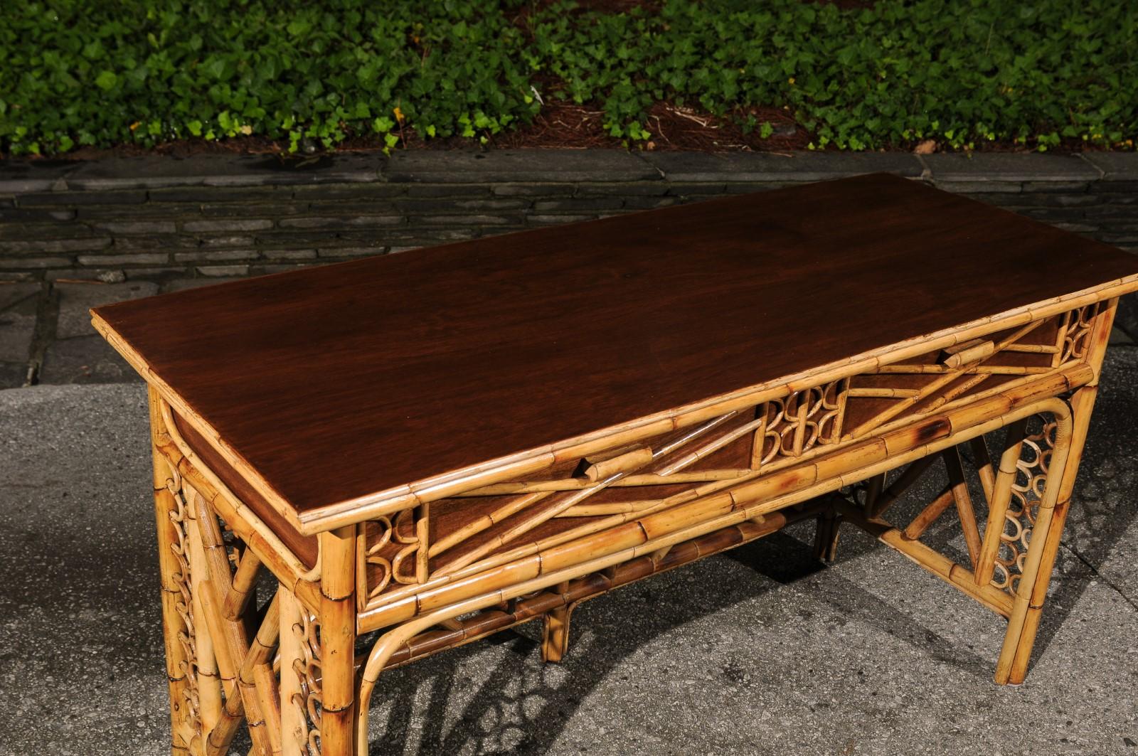 Organic Modern Magnificent Restored Mahogany and Rattan Console, Philippines, circa 1950 For Sale