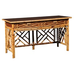 Vintage Magnificent Restored Mahogany and Rattan Console, Philippines, circa 1950