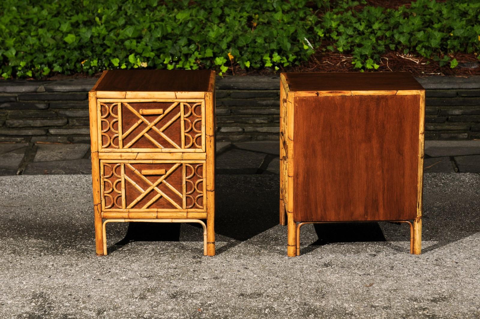 Magnificent Restored Mahogany and Rattan End Tables, Philippines, circa 1950 For Sale 6
