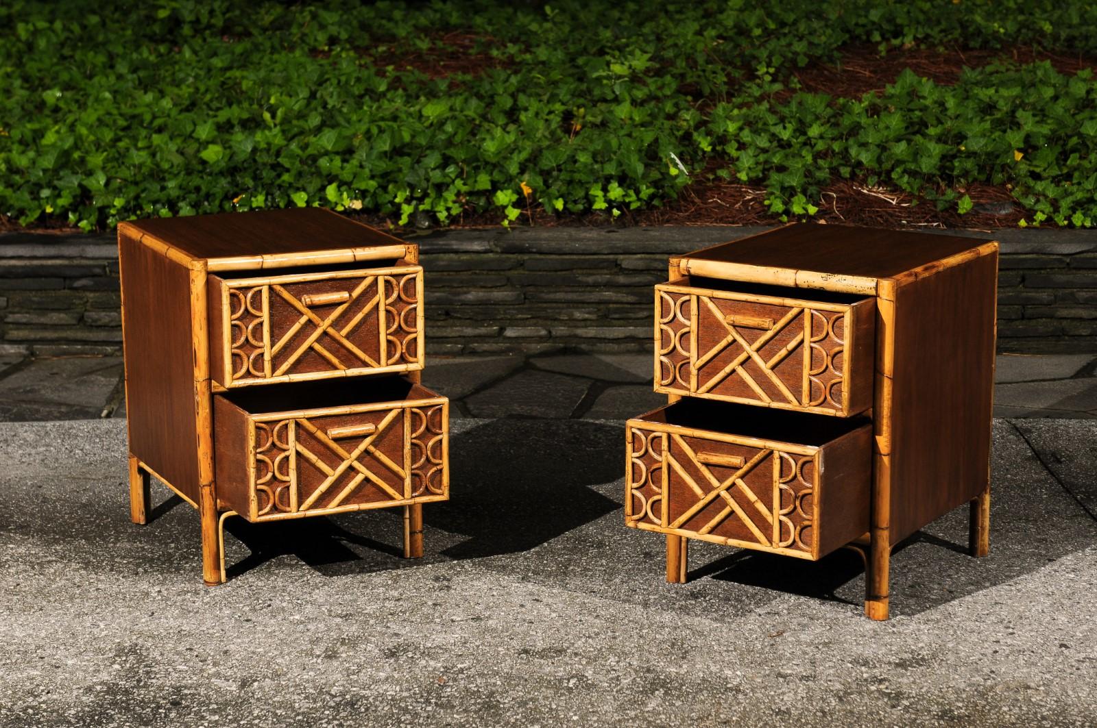 Magnificent Restored Mahogany and Rattan End Tables, Philippines, circa 1950 For Sale 10