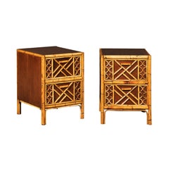 Magnificent Restored Mahogany and Rattan End Tables, Philippines, circa 1950