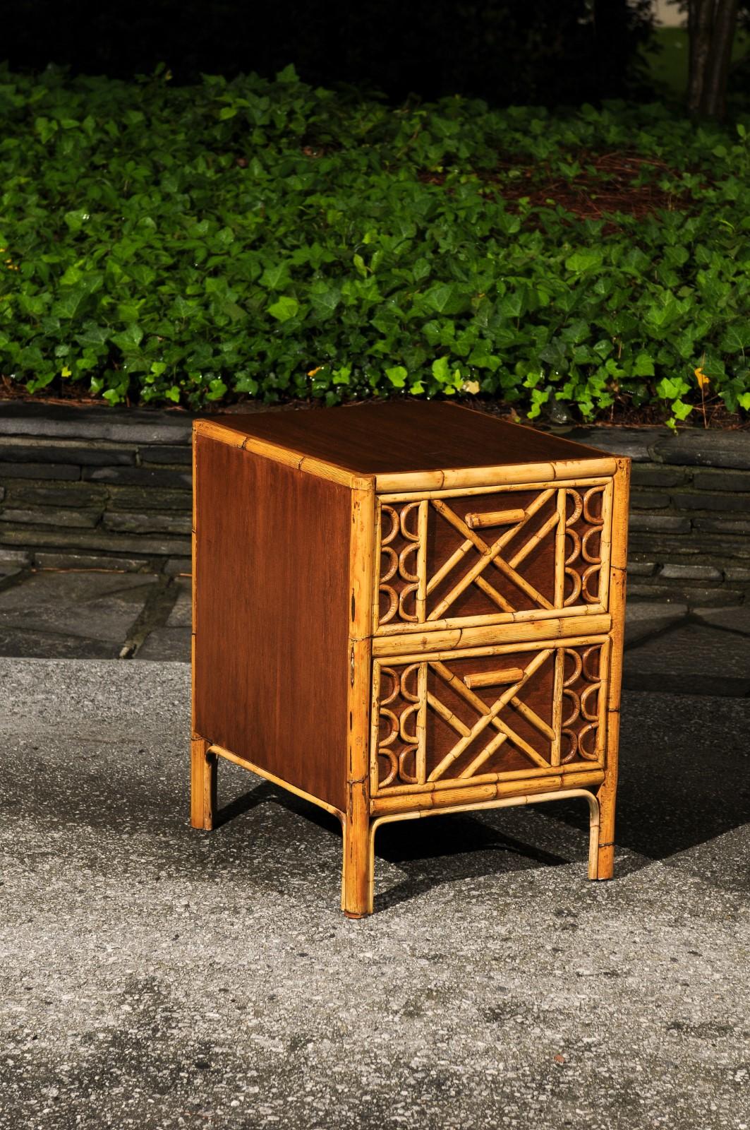 Organic Modern Magnificent Restored Mahogany and Rattan End Tables, Philippines, circa 1950 For Sale
