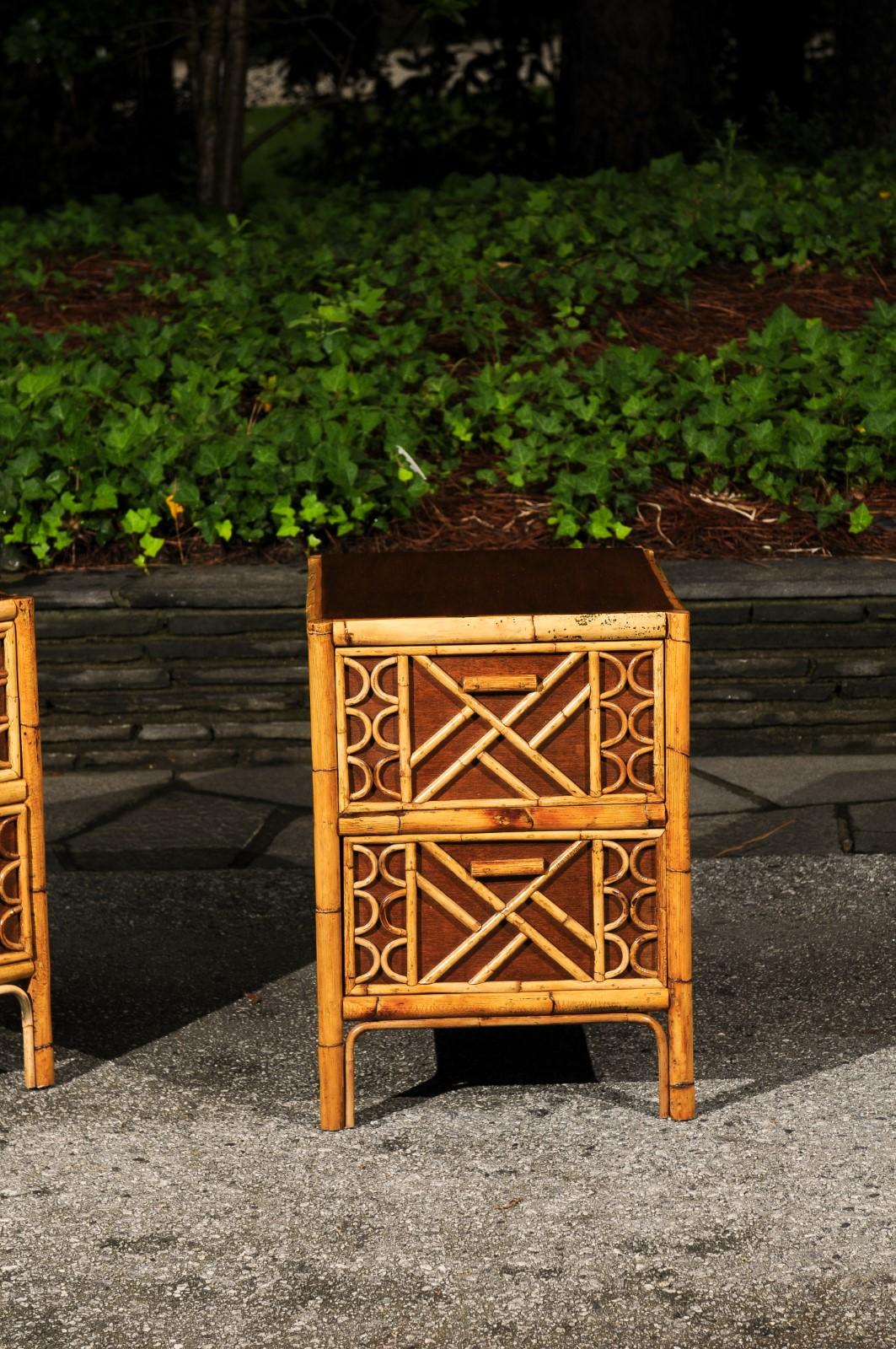 Magnificent Restored Mahogany and Rattan End Tables, Philippines, circa 1950 In Excellent Condition For Sale In Atlanta, GA