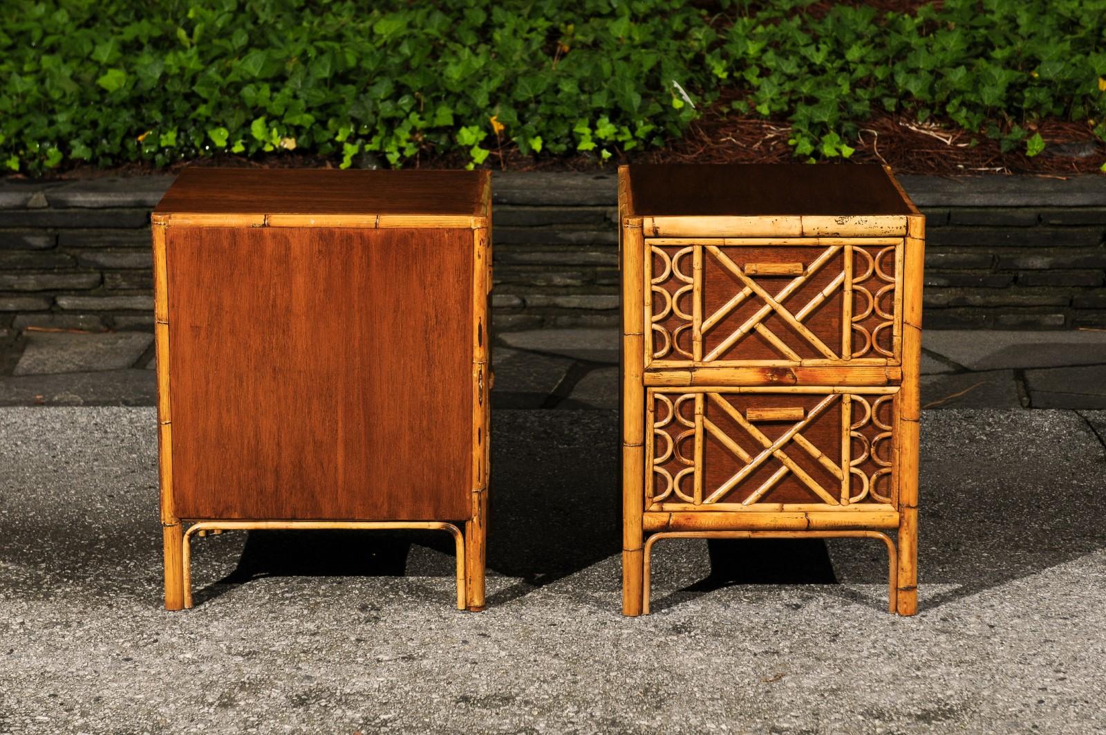 Magnificent Restored Mahogany and Rattan End Tables, Philippines, circa 1950 For Sale 1