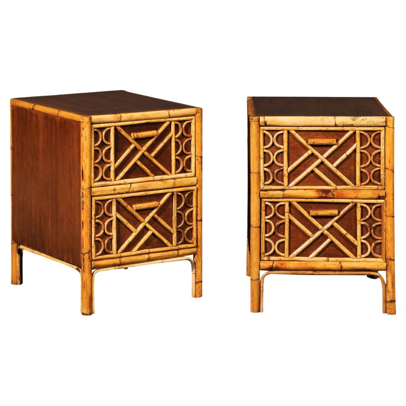 Magnificent Restored Mahogany and Rattan End Tables, Philippines, circa 1950 For Sale