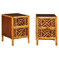 Magnificent Restored Mahogany and Rattan End Tables, Philippines, circa 1950