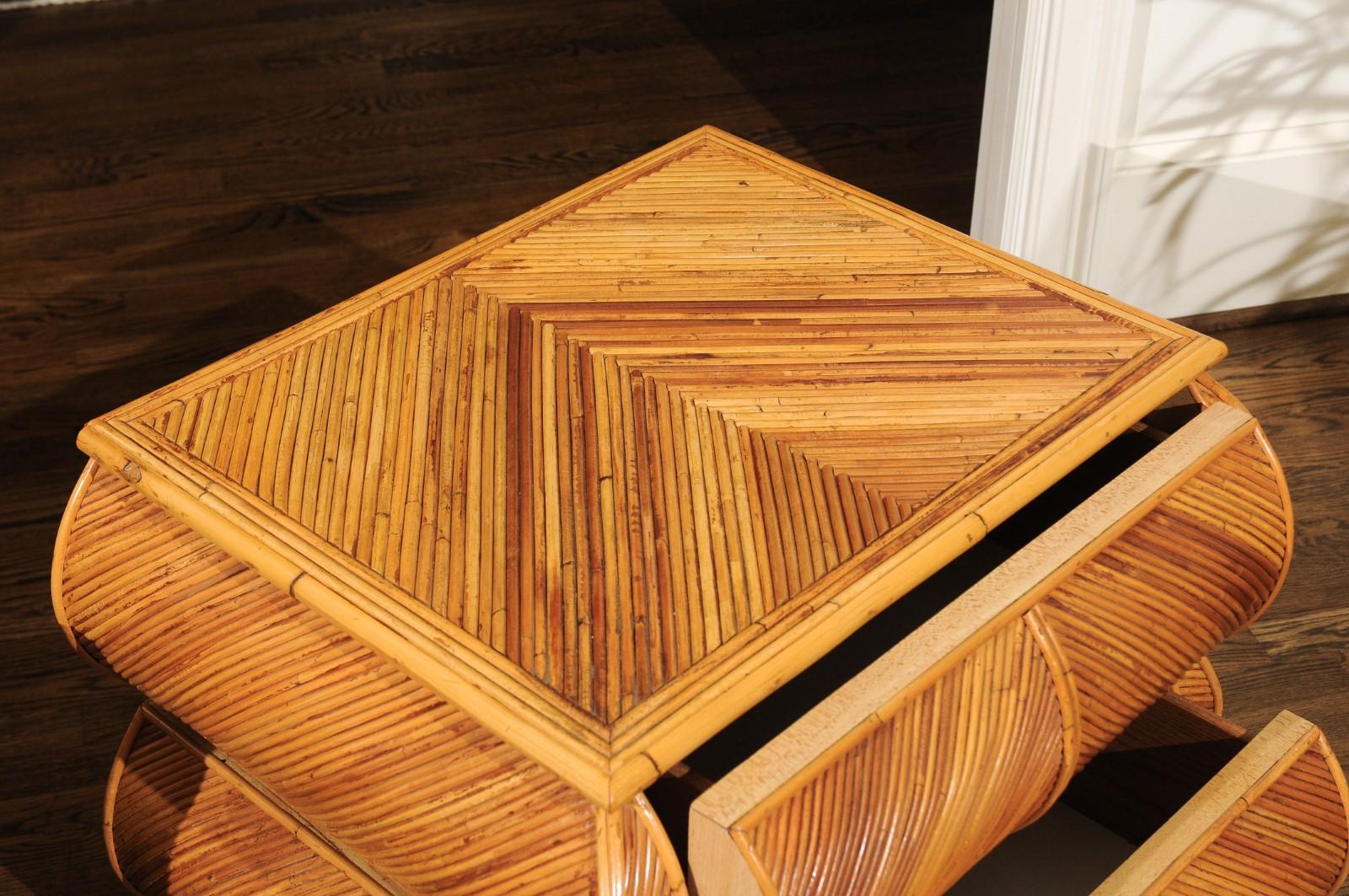 Organic Modern Magnificent Restored Pair of Bullnose Small Chests in Bamboo, circa 1980 For Sale
