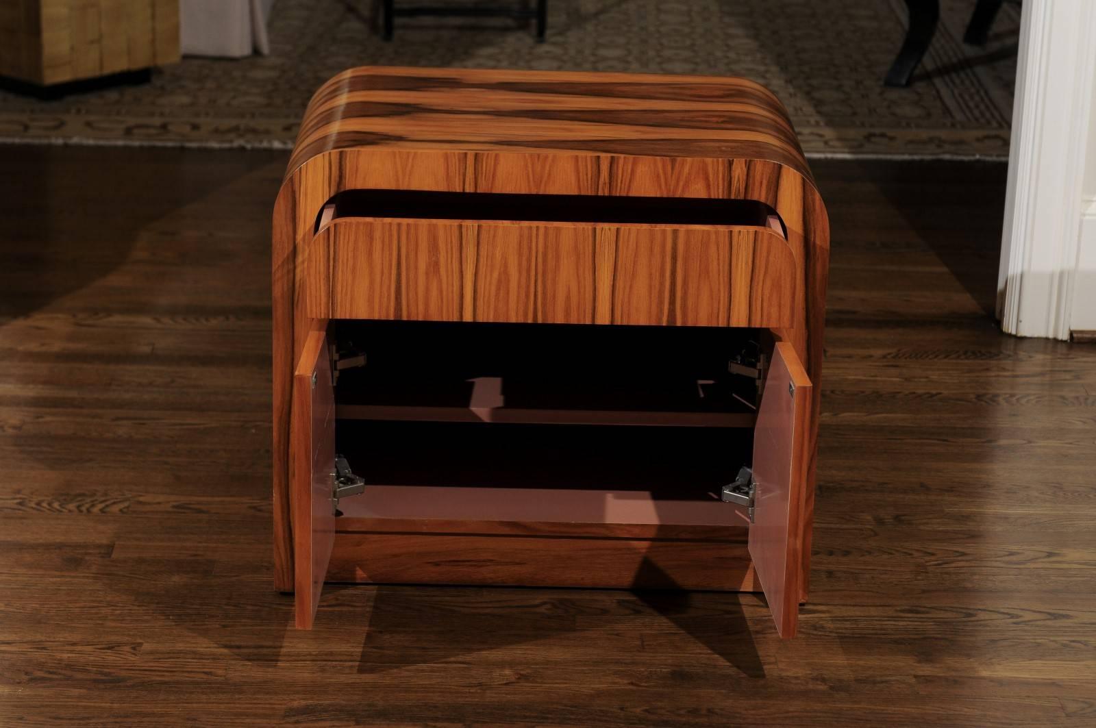 Magnificent Restored Waterfall End Tables in Bookmatched Teak, circa 1975 4