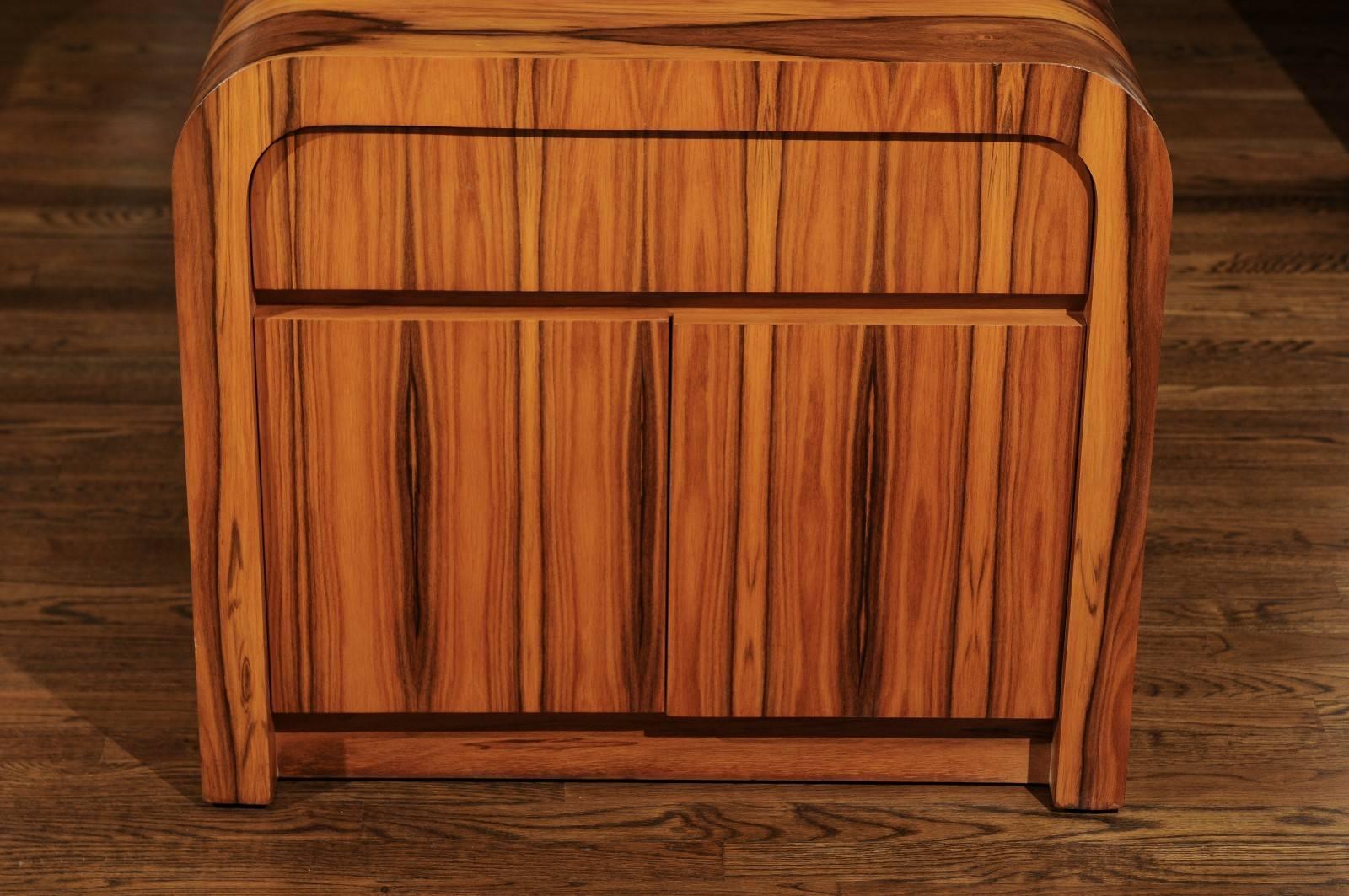 Magnificent Restored Waterfall End Tables in Bookmatched Teak, circa 1975 5