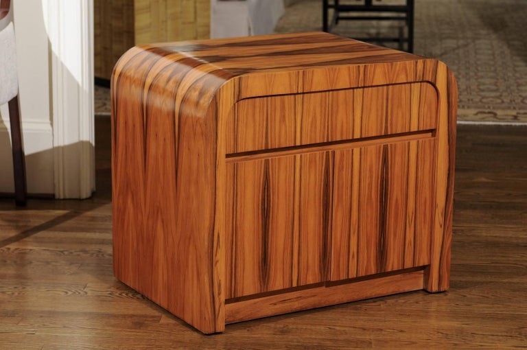 Magnificent Restored Waterfall End Tables in Bookmatched Teak, circa 1975 at 1stDibs