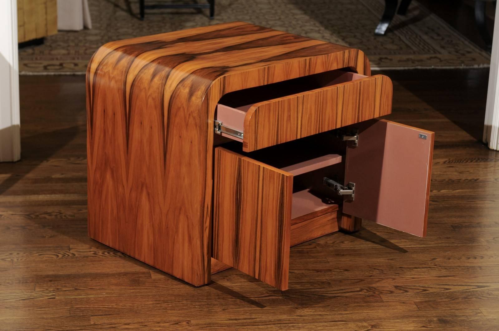 Mid-Century Modern Magnificent Restored Waterfall End Tables in Bookmatched Teak, circa 1975