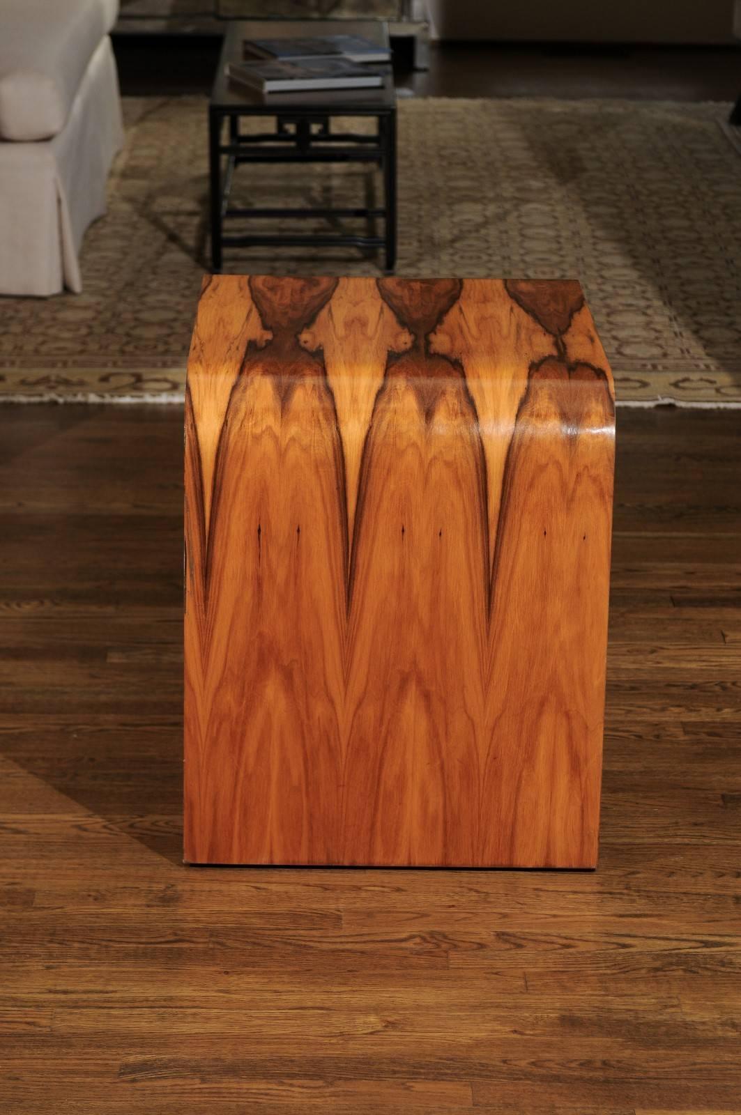 Magnificent Restored Waterfall End Tables in Bookmatched Teak, circa 1975 In Excellent Condition In Atlanta, GA