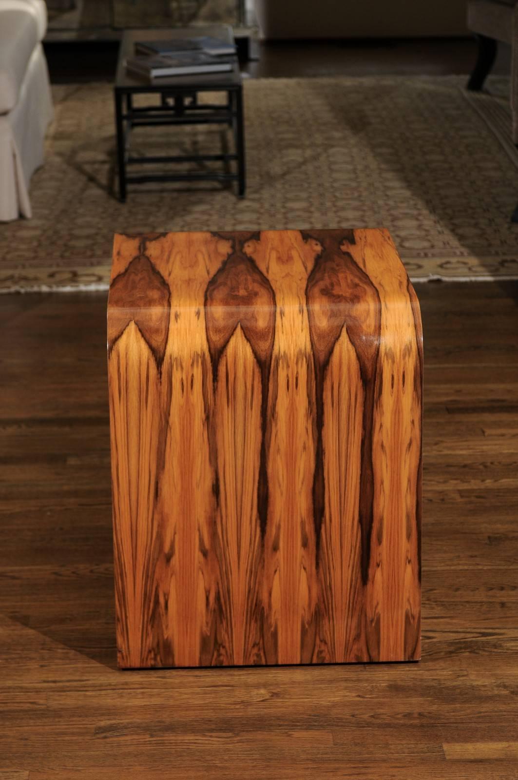 Hardwood Magnificent Restored Waterfall End Tables in Bookmatched Teak, circa 1975