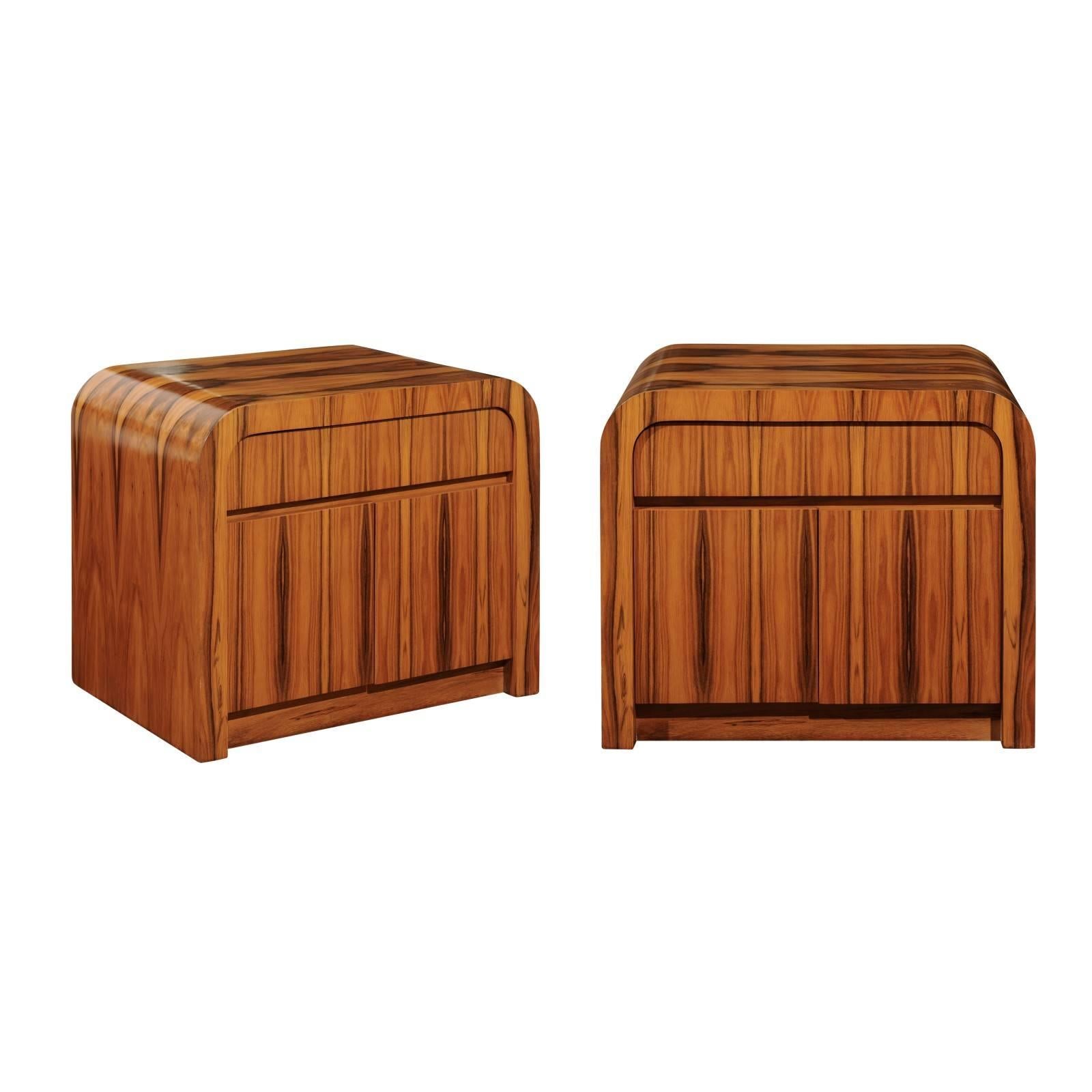 Magnificent Restored Waterfall End Tables in Bookmatched Teak, circa 1975