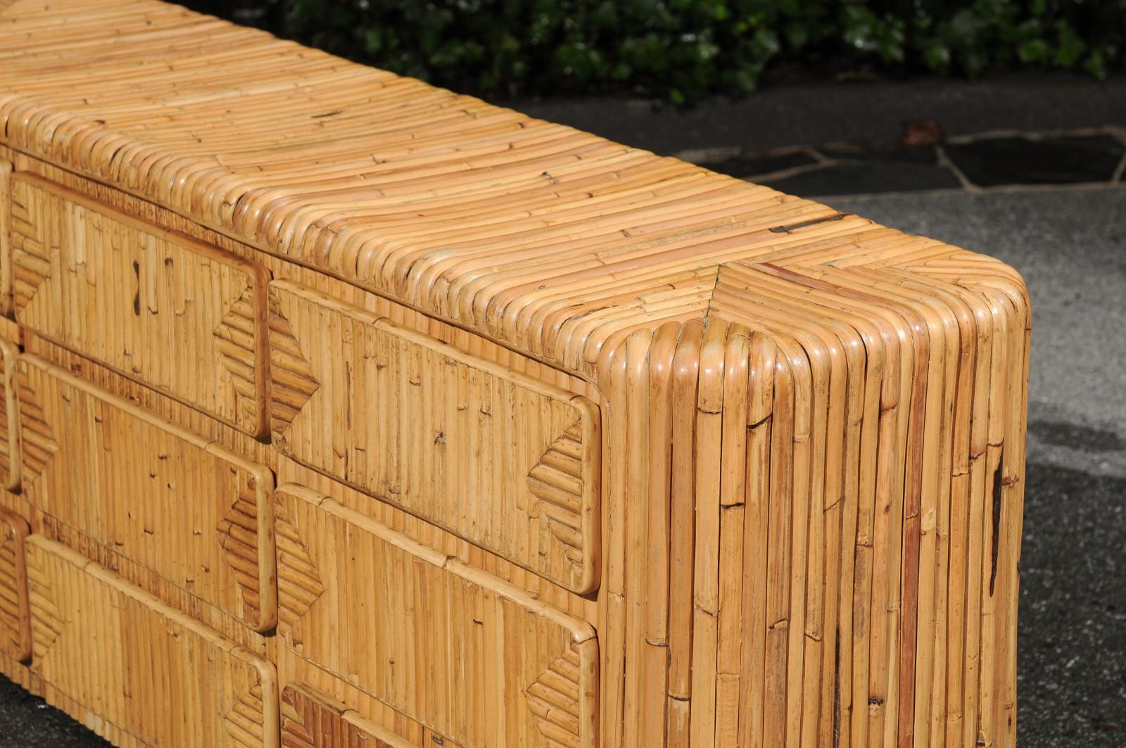 Magnificent Restored Waterfall Nine-Drawer Chest in Bamboo, circa 1980 10