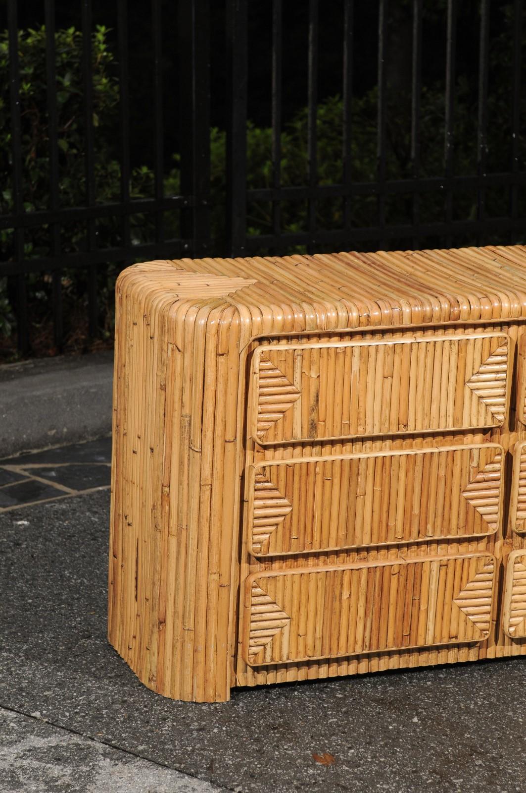 Unknown Magnificent Restored Waterfall Nine-Drawer Chest in Bamboo, circa 1980