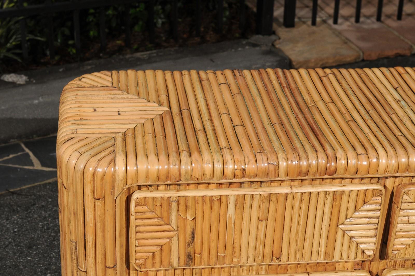 Late 20th Century Magnificent Restored Waterfall Nine-Drawer Chest in Bamboo, circa 1980