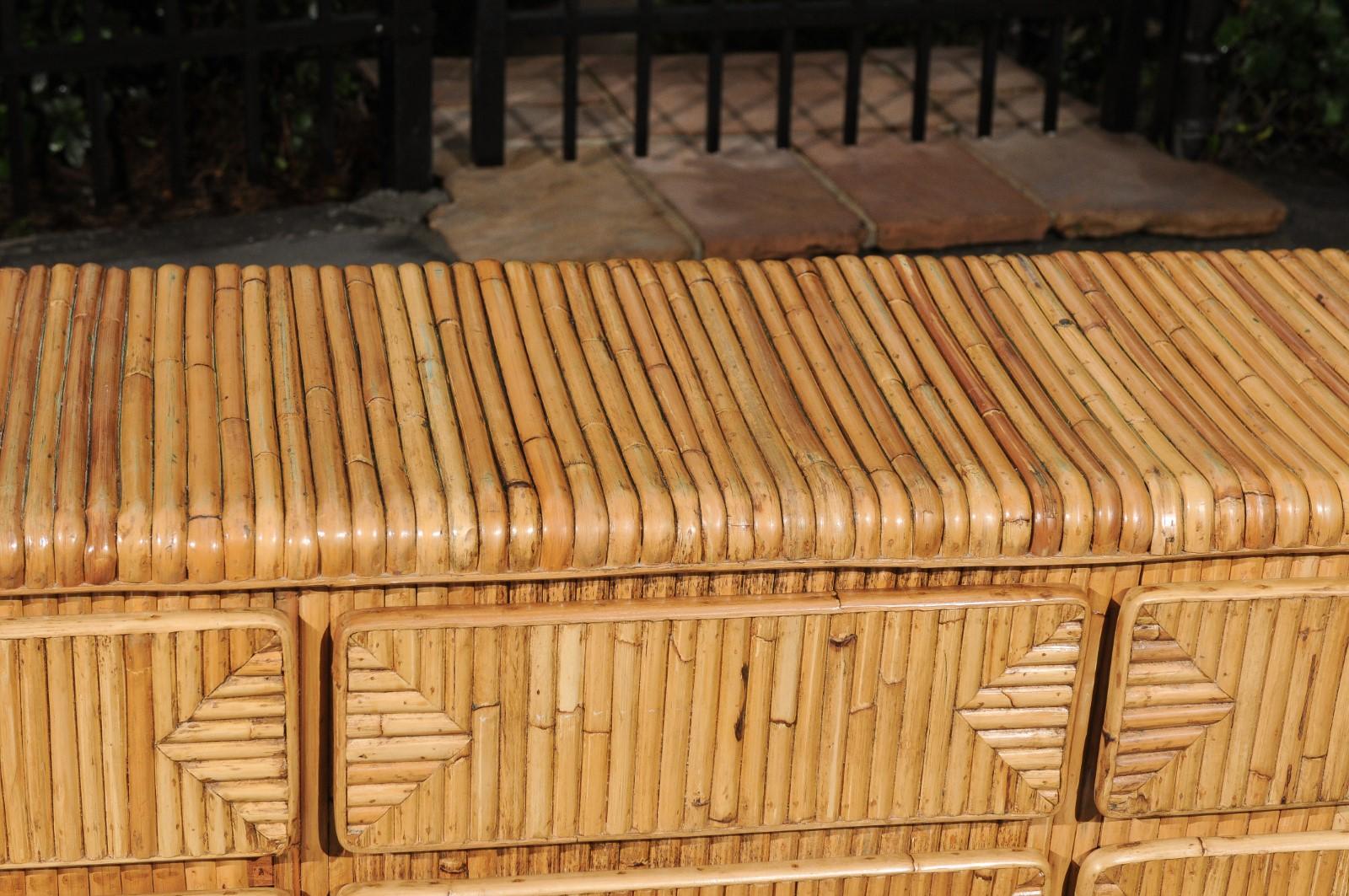 Magnificent Restored Waterfall Nine-Drawer Chest in Bamboo, circa 1980 1