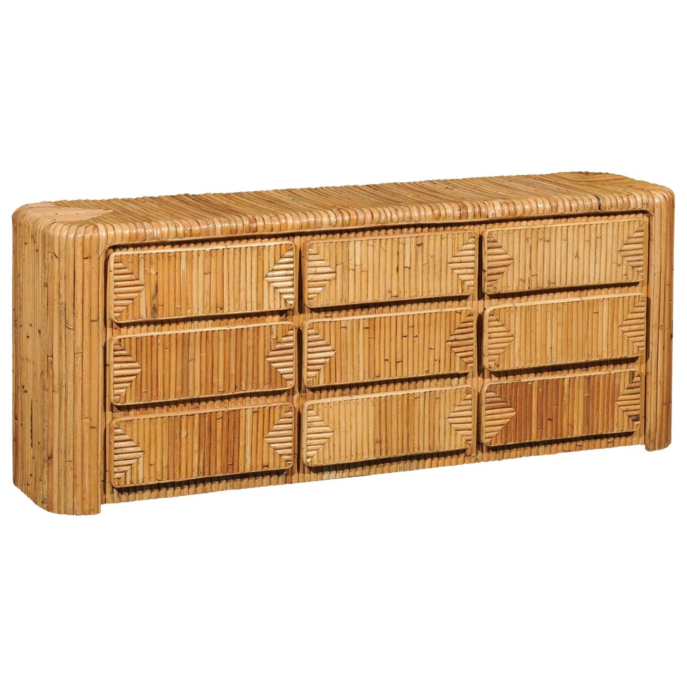 Magnificent Restored Waterfall Nine-Drawer Chest in Bamboo, circa 1980